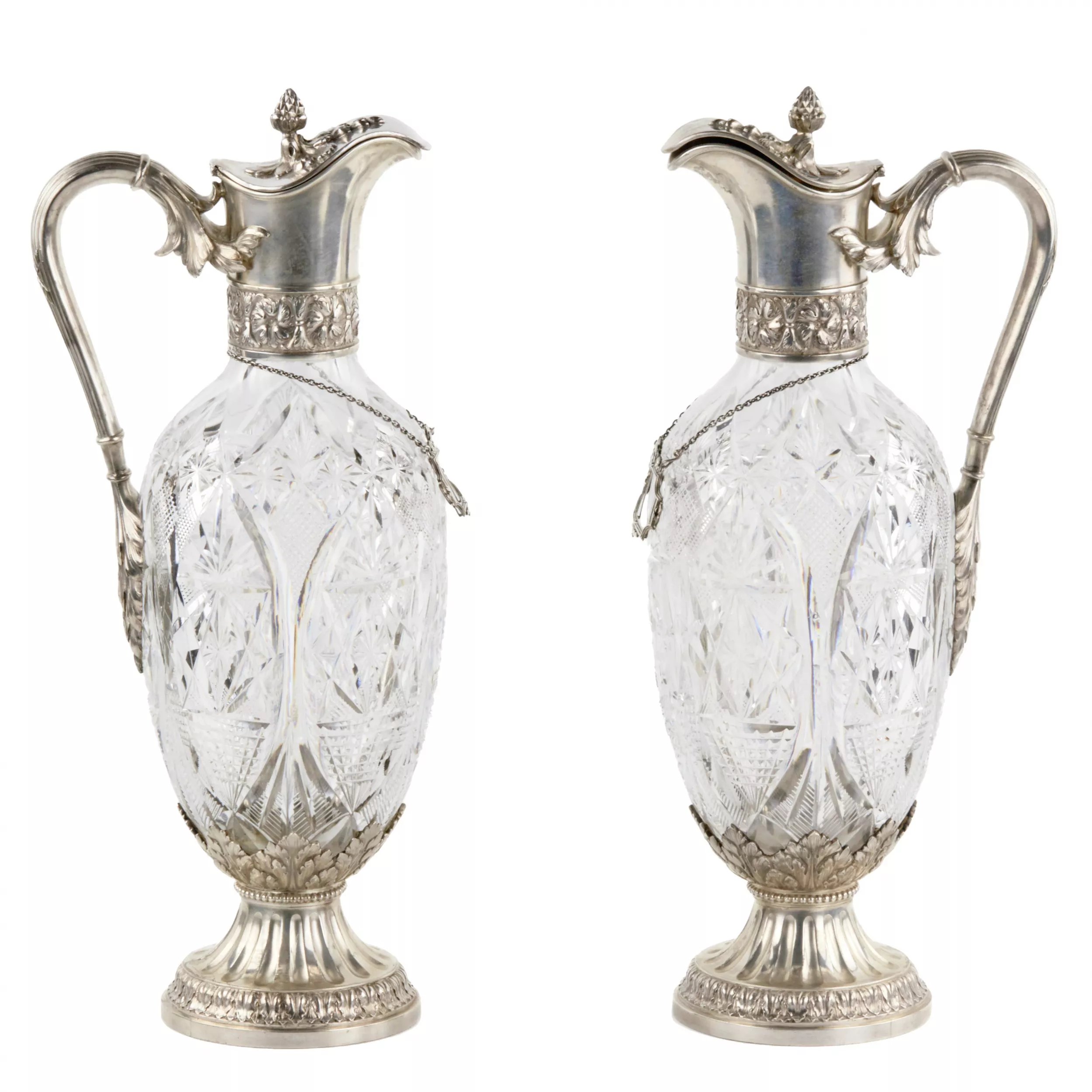 Paire de cruches Faberge de luxe. Cristal en argent. 