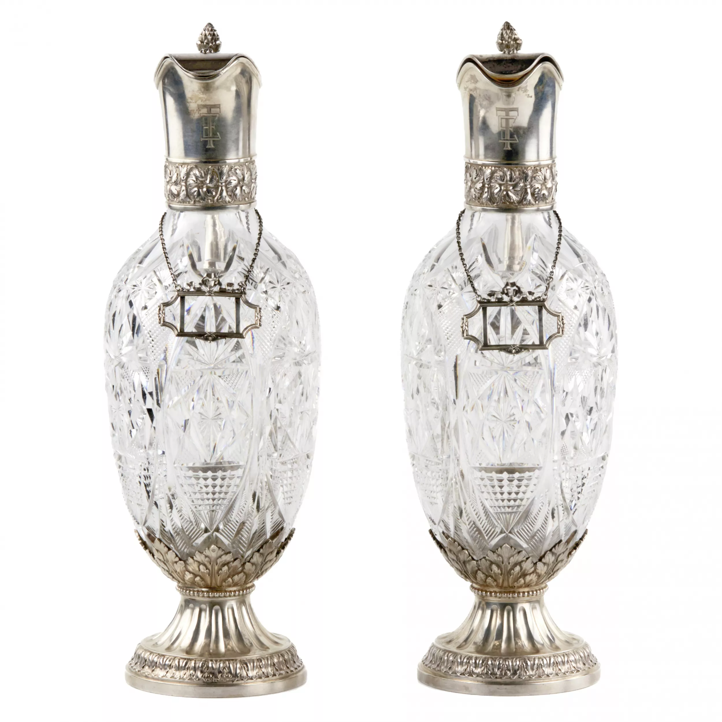 Paire de cruches Faberge de luxe. Cristal en argent. 