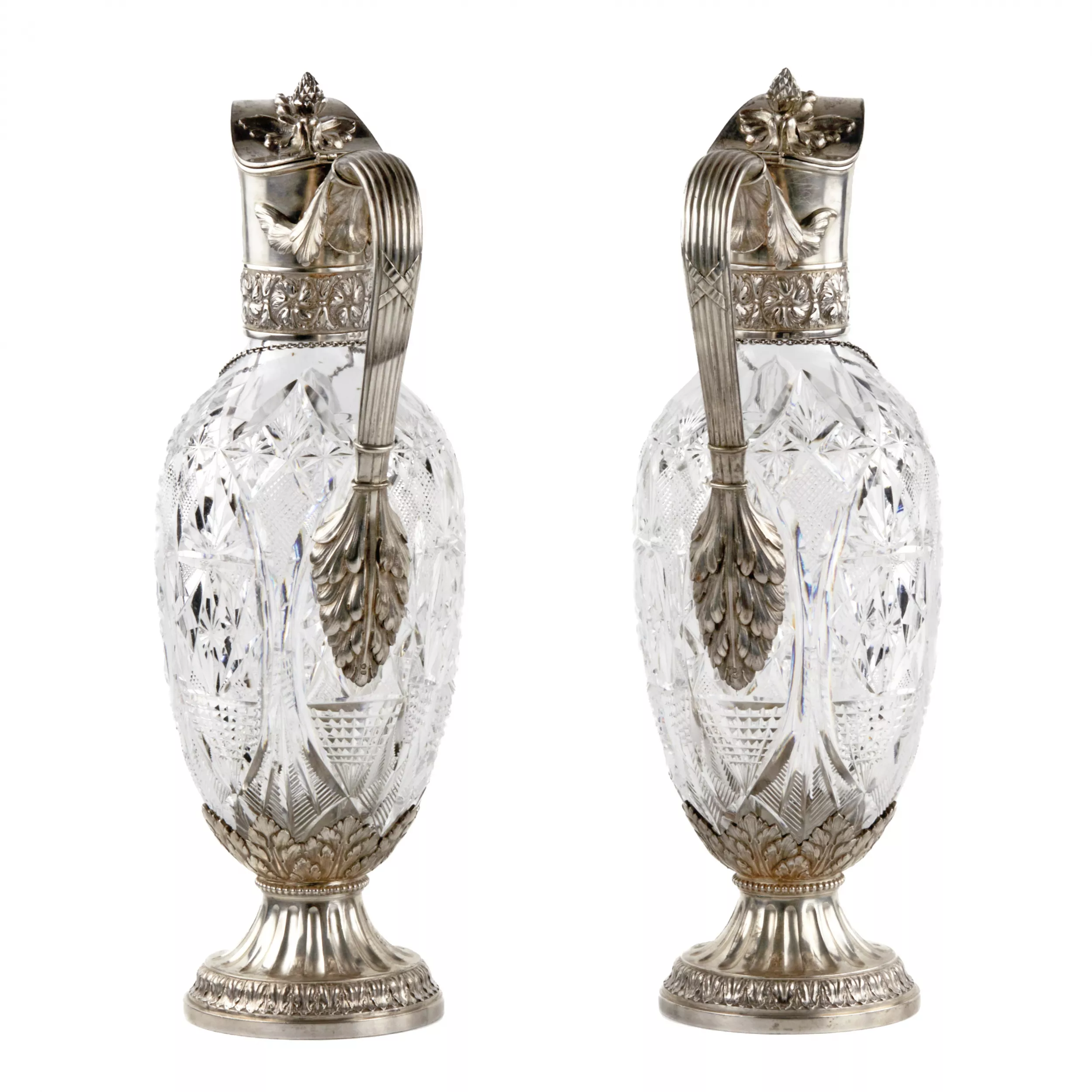 Paire de cruches Faberge de luxe. Cristal en argent. 