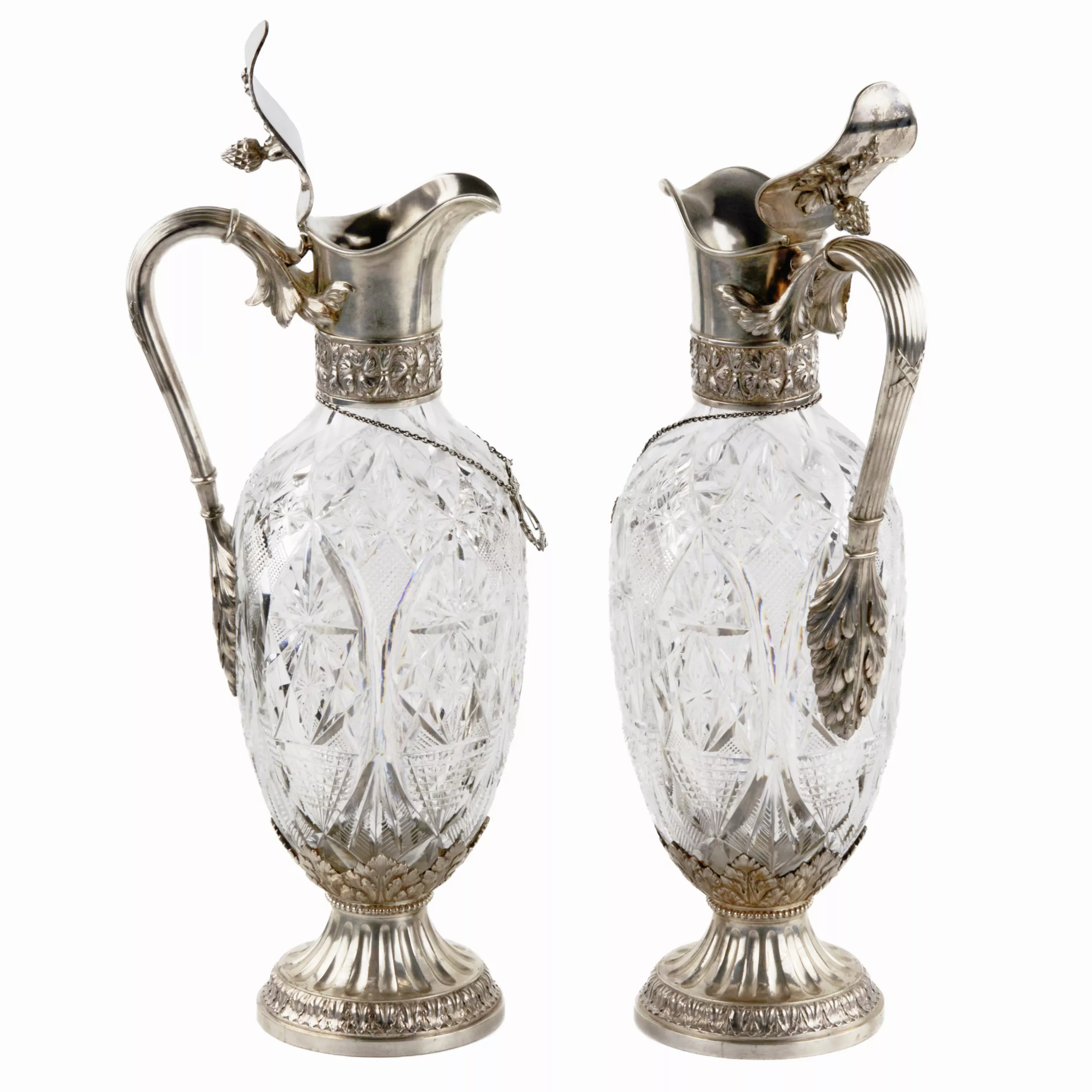 Paire de cruches Faberge de luxe. Cristal en argent. 