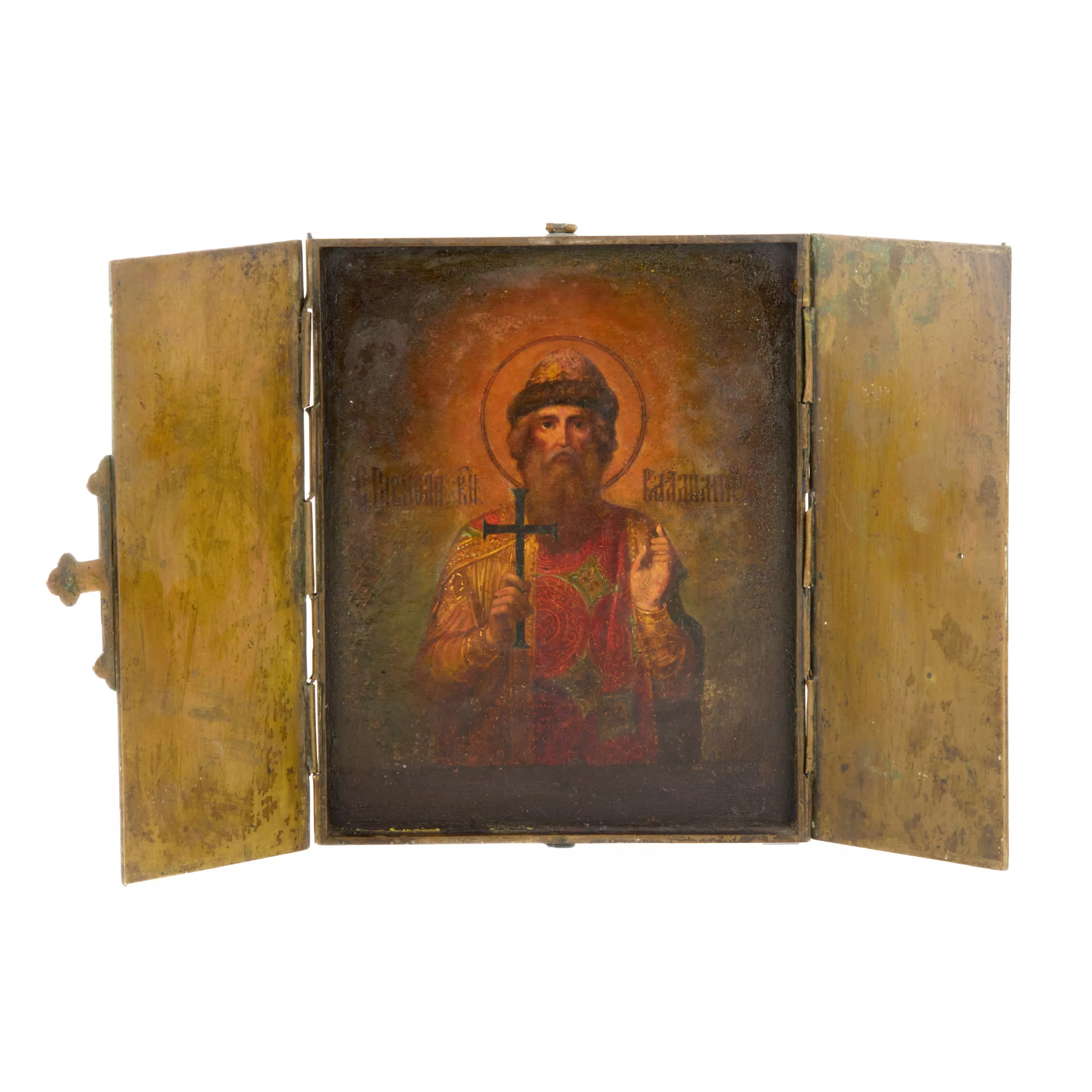 Icône de navire sur metal de la fin du 19ème siècle Saint Égalite des Apôtres Prince Vladimir. 