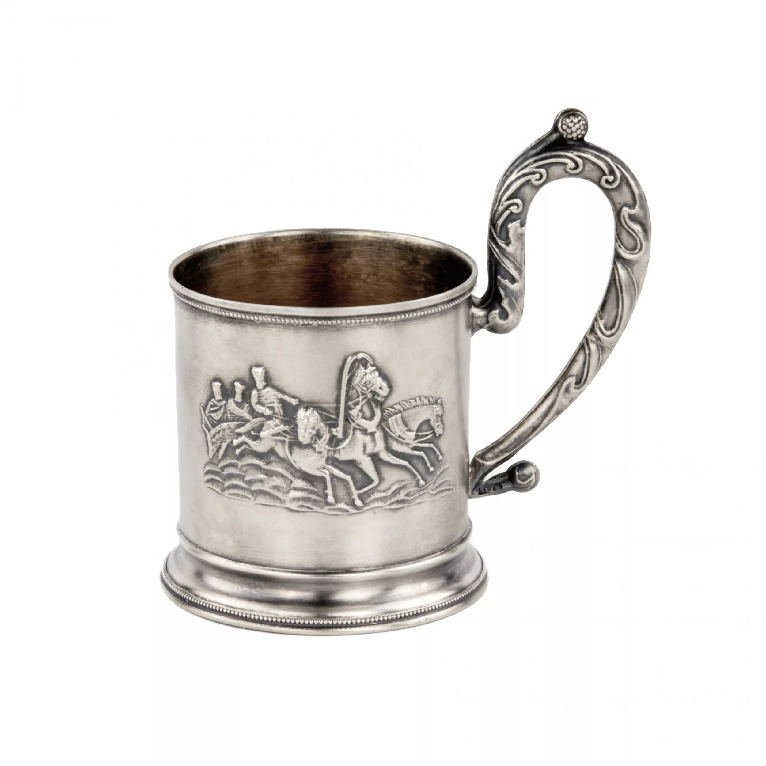 Dessous de verre en argent avec une troïka. Ivan Khlebnikov. 