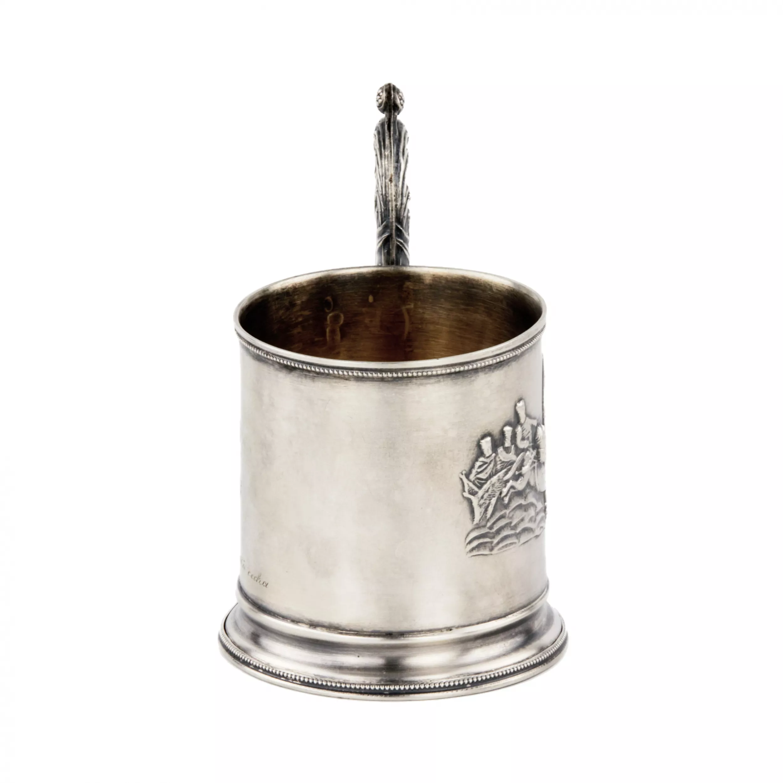 Dessous de verre en argent avec une troïka. Ivan Khlebnikov. 