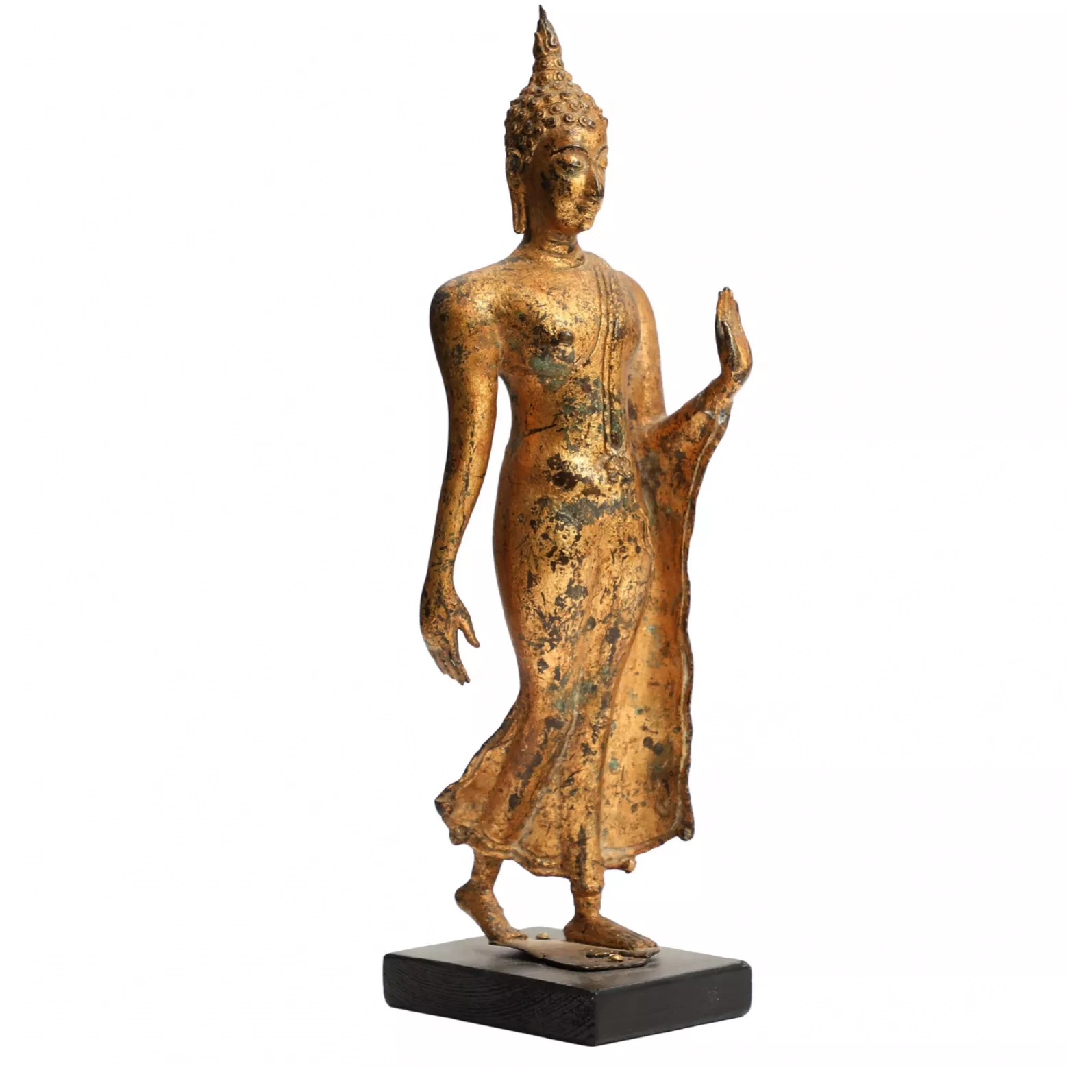 BOUDDHA MARCHANT. SCULPTURE EN BRONZE DORÉ. SIAM (THAÏLANDE). XIXE SIÈCLE