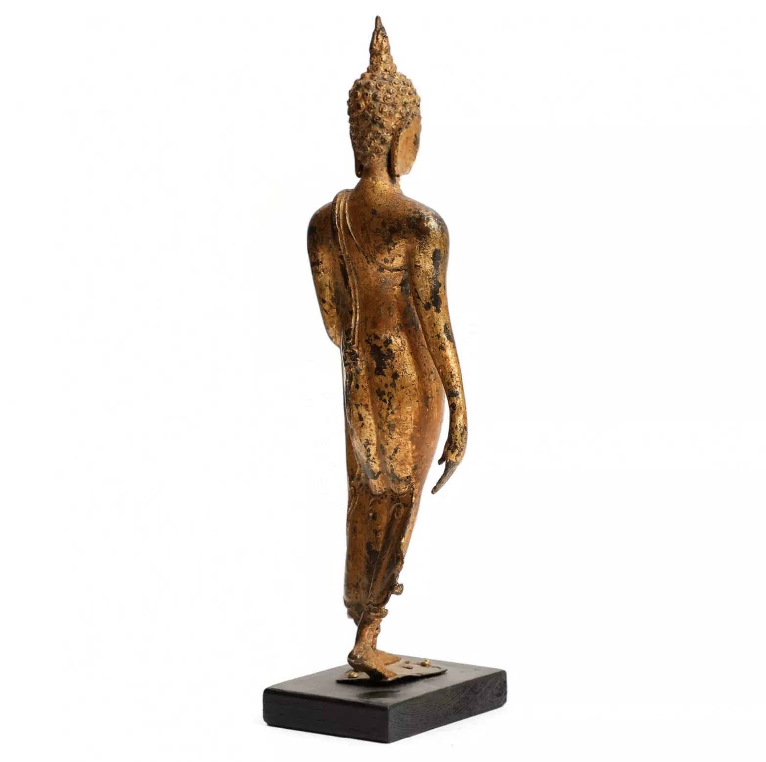 BOUDDHA MARCHANT. SCULPTURE EN BRONZE DORÉ. SIAM (THAÏLANDE). XIXE SIÈCLE