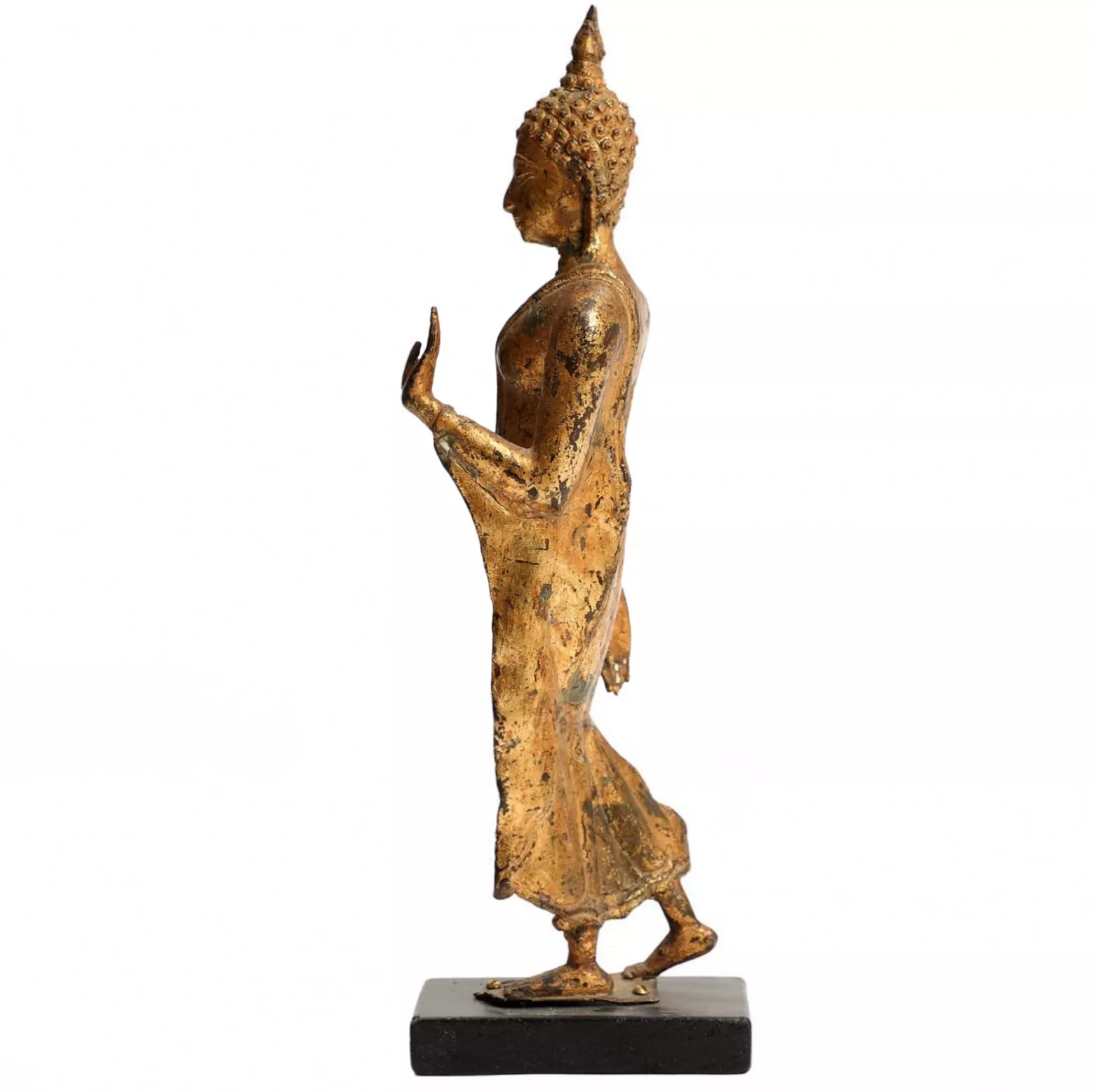 BOUDDHA MARCHANT. SCULPTURE EN BRONZE DORÉ. SIAM (THAÏLANDE). XIXE SIÈCLE