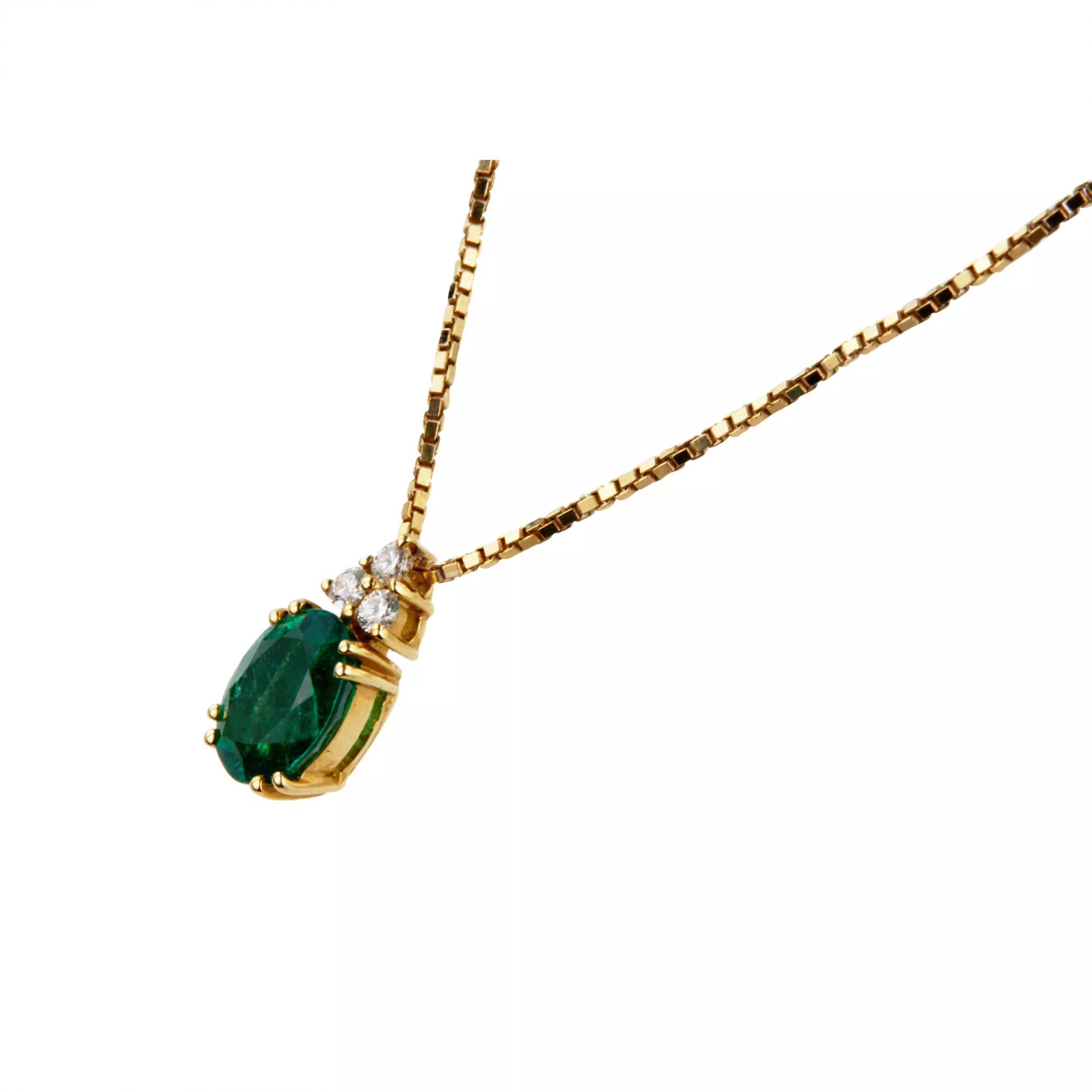 Giorgio Visconti. 18K gold pendant and earrings with emeralds and diamonds.