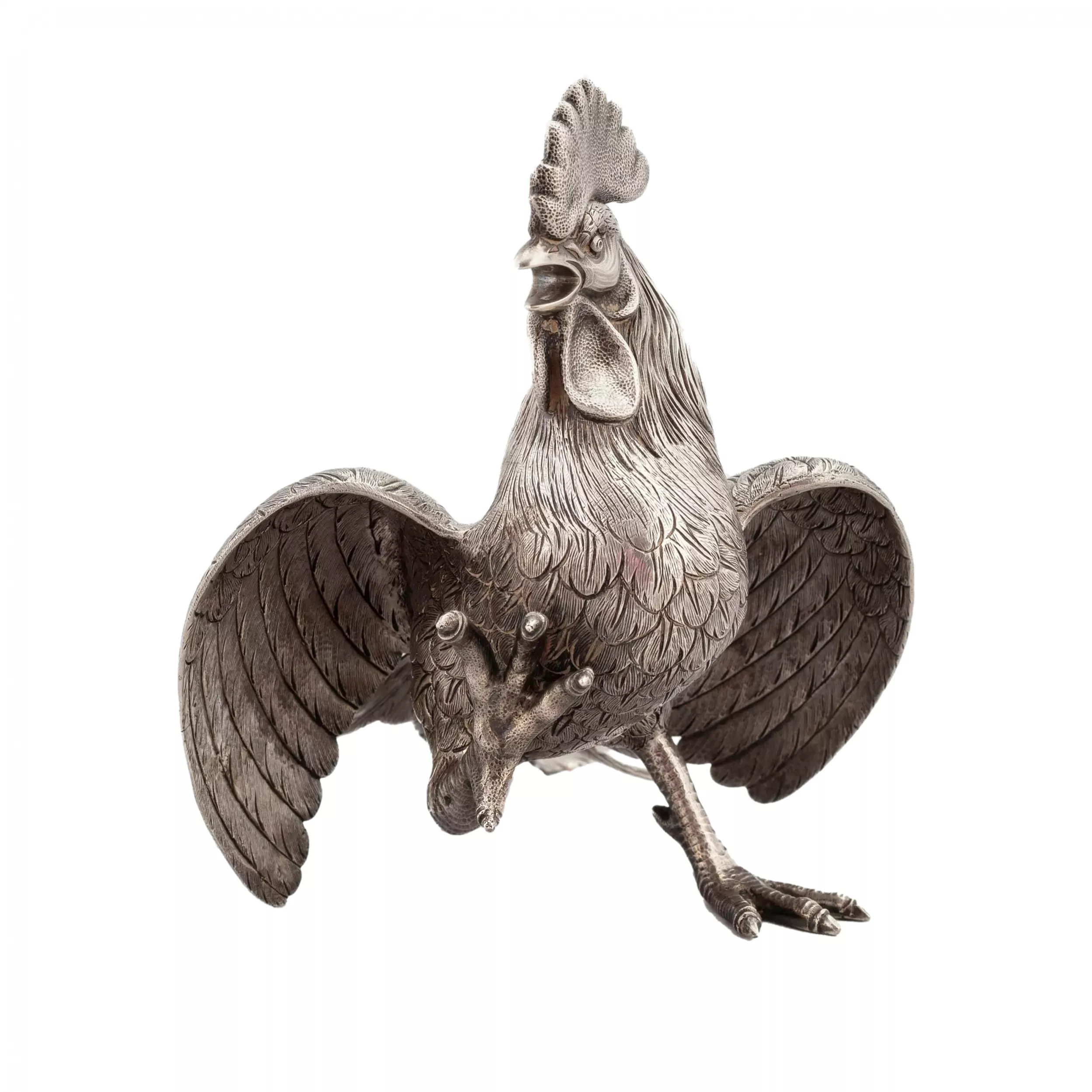 Coq de combat. Statuette en argent. Le Portugal. 