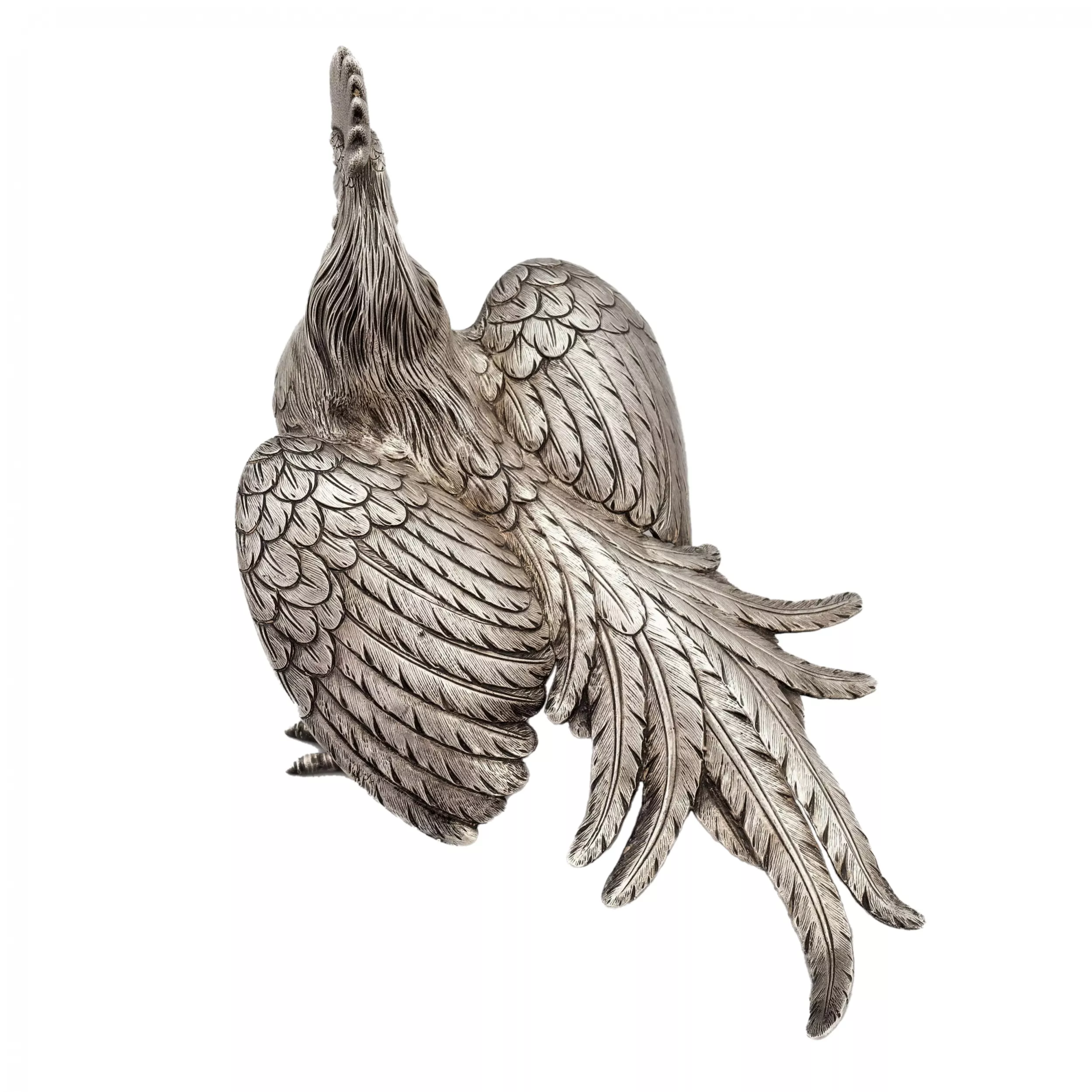 Coq de combat. Statuette en argent. Le Portugal. 