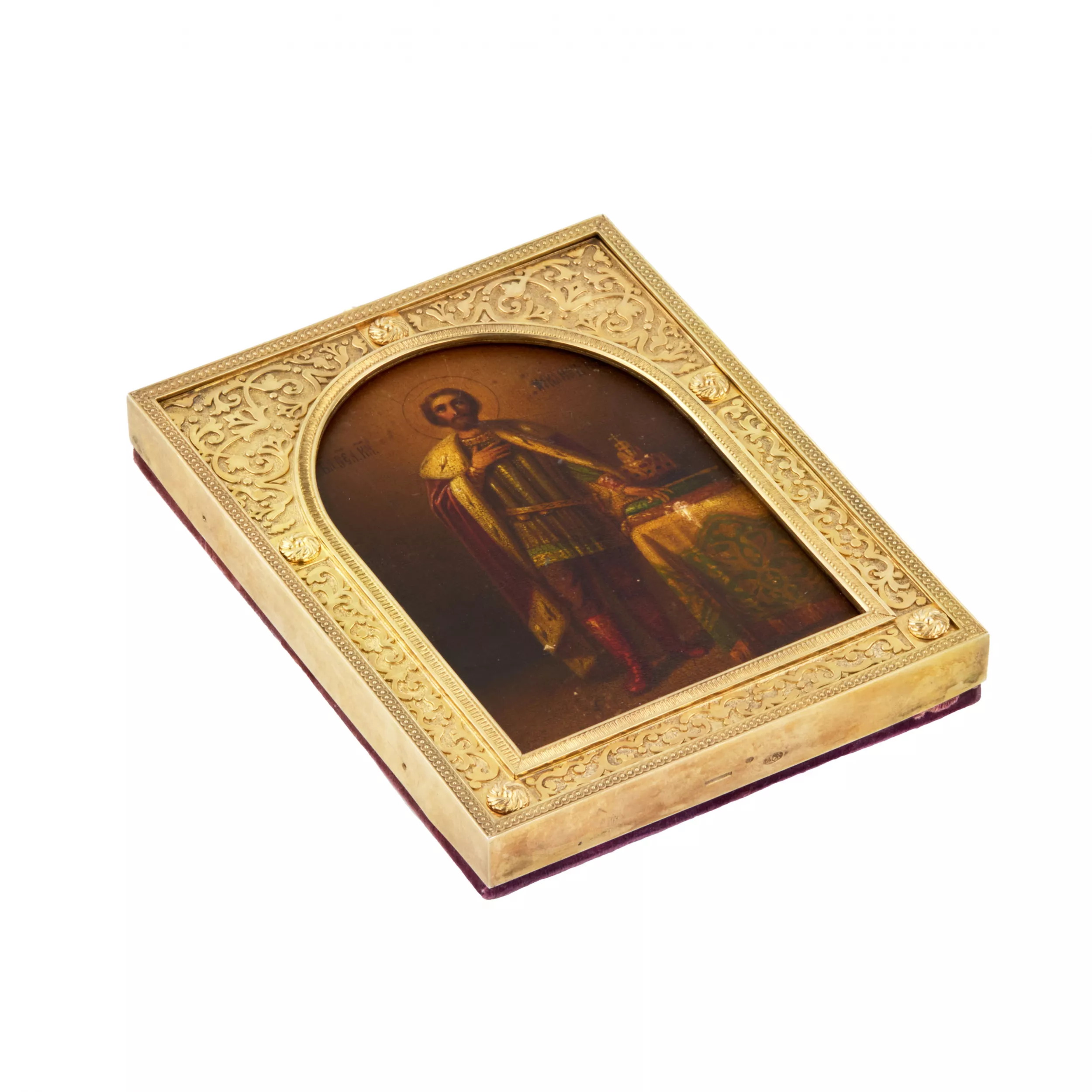 Icône du saint prince Alexandre Nevsky, dans un cadre en argent, entreprise de Vladimirov. 