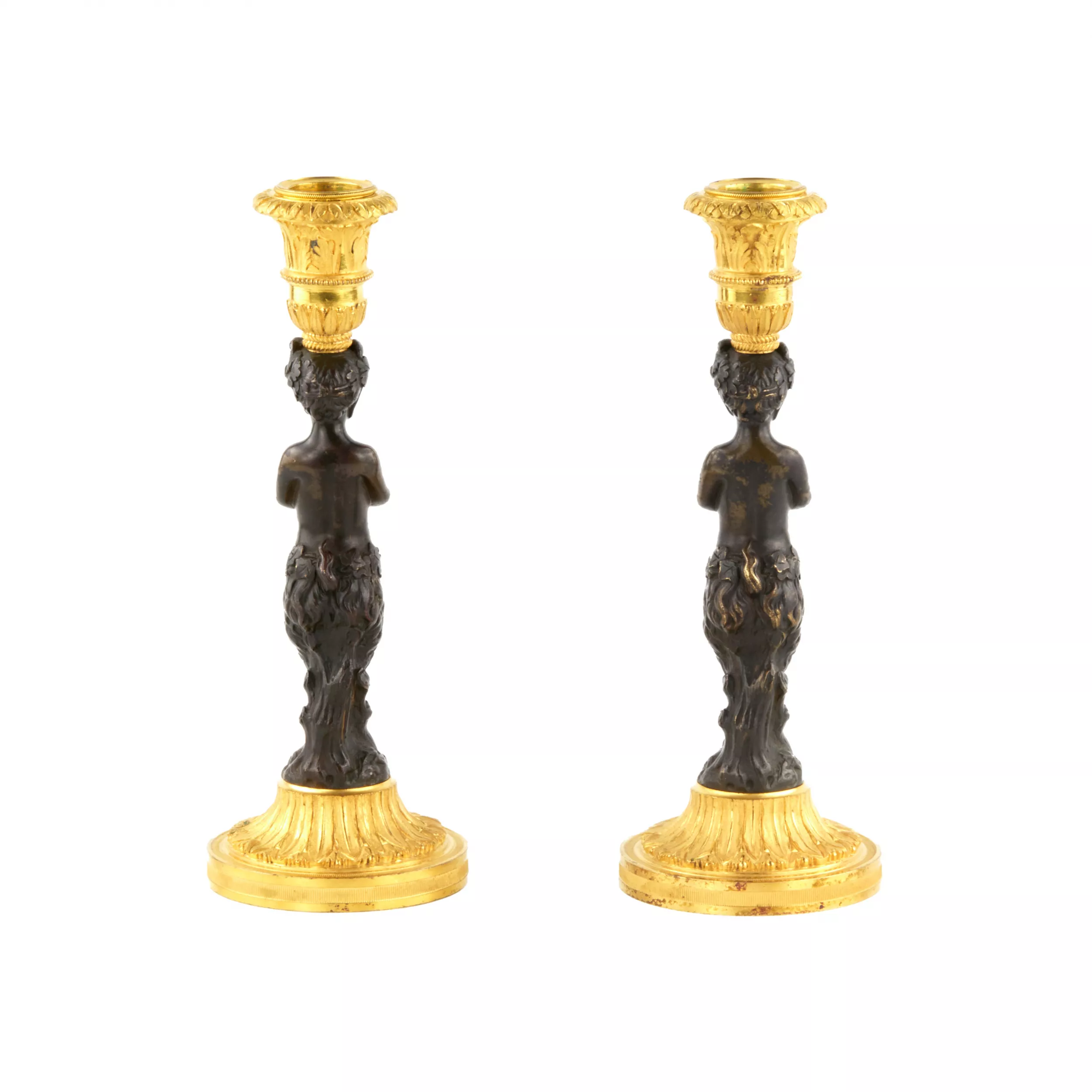 PAIR OF FRENCH BRONZE CANDLESTICKS FAUNS. FRANCE. MID-19TH CENTURY