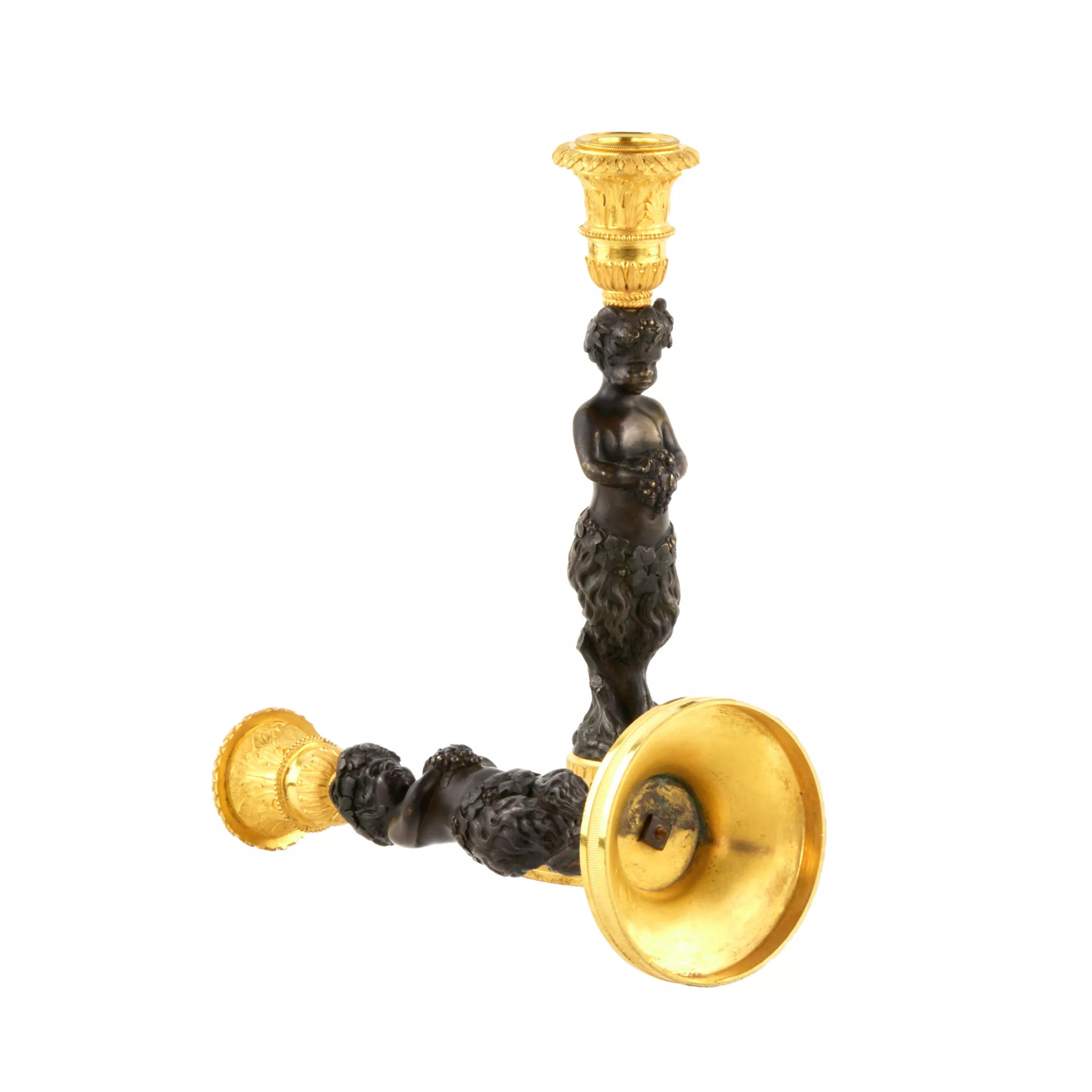 PAIR OF FRENCH BRONZE CANDLESTICKS FAUNS. FRANCE. MID-19TH CENTURY