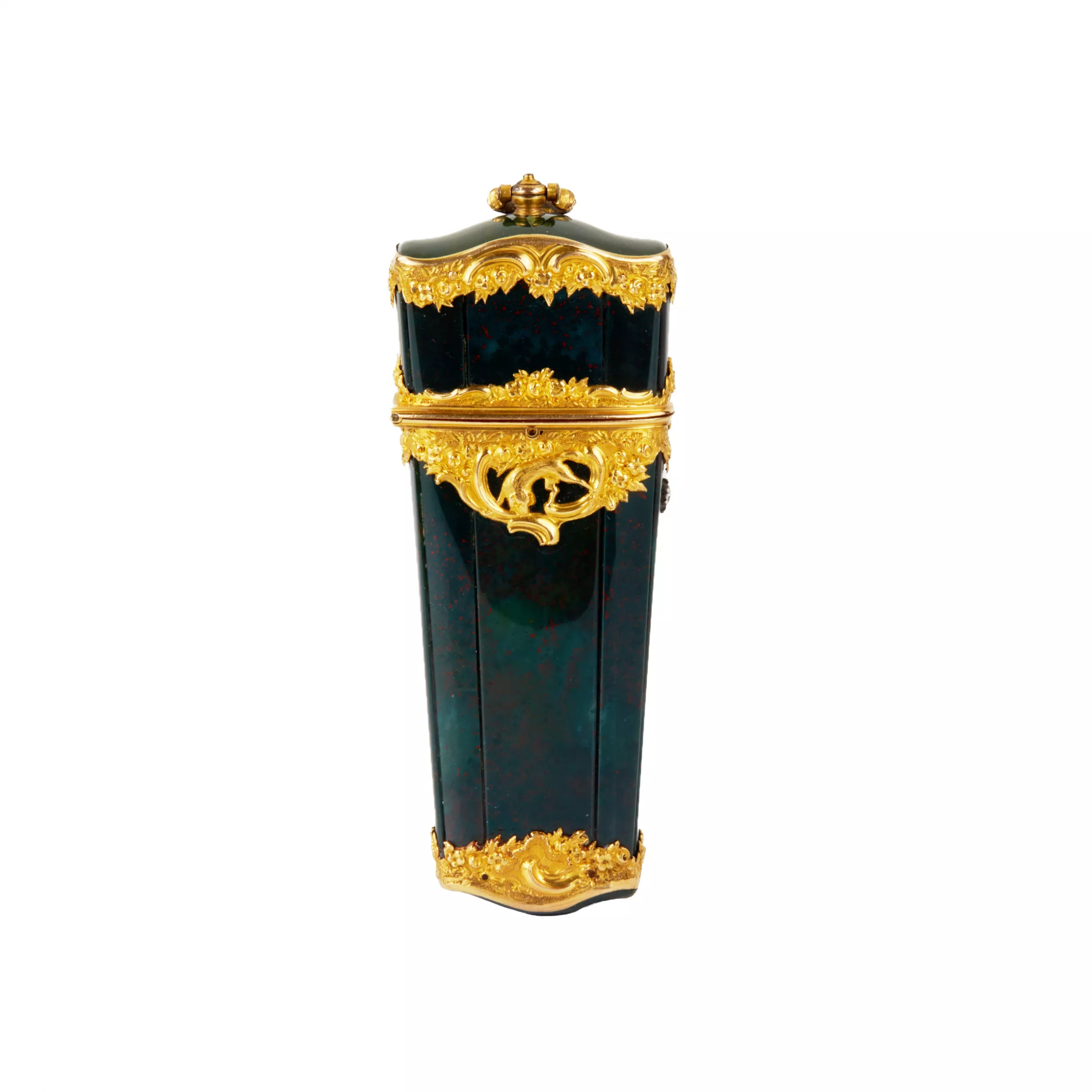 NÉCESSAIRE DE DAME EN JASPE SANGUIN ET BRONZE DORÉ. FRANCE, ÉPOQUE LOUIS XV