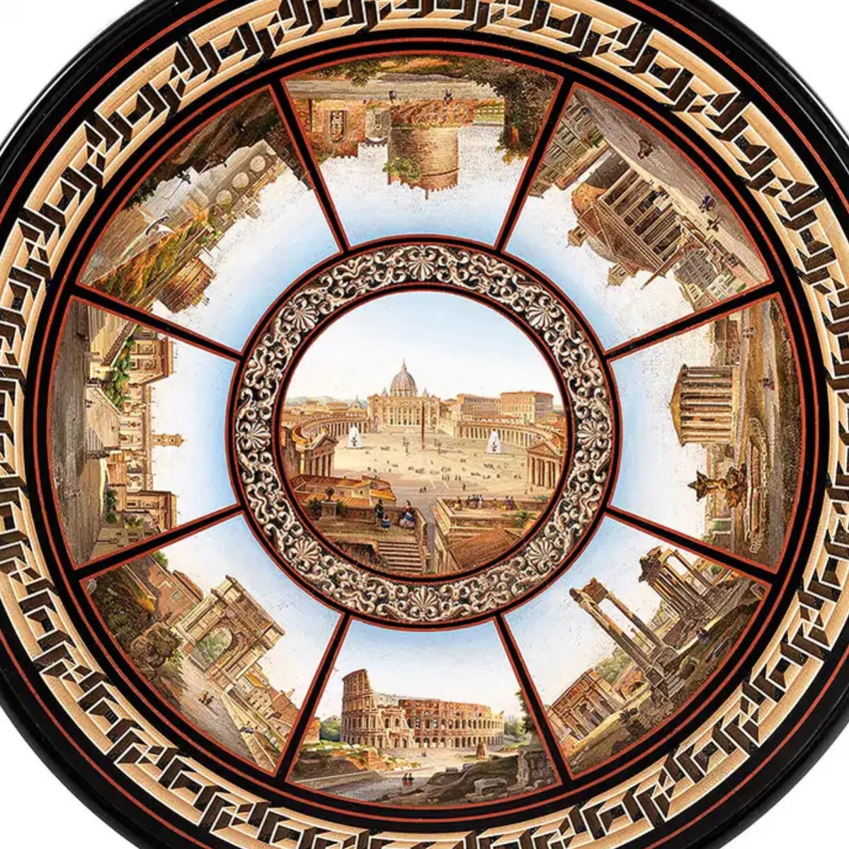 Magnifique tableau de travail italien avec micromosaïques et vues de Rome. Italie.1870 