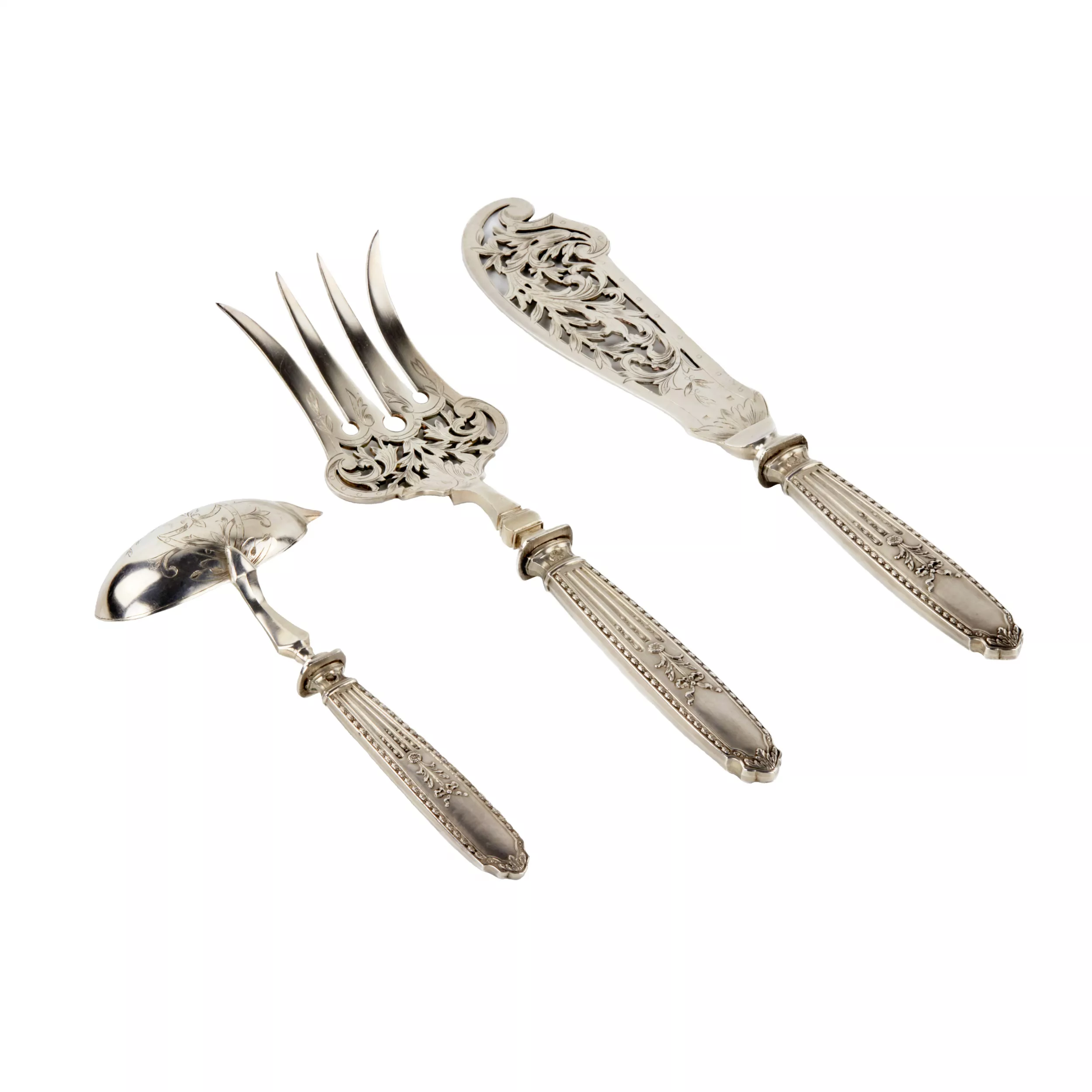 French silver tableware set in original case. 