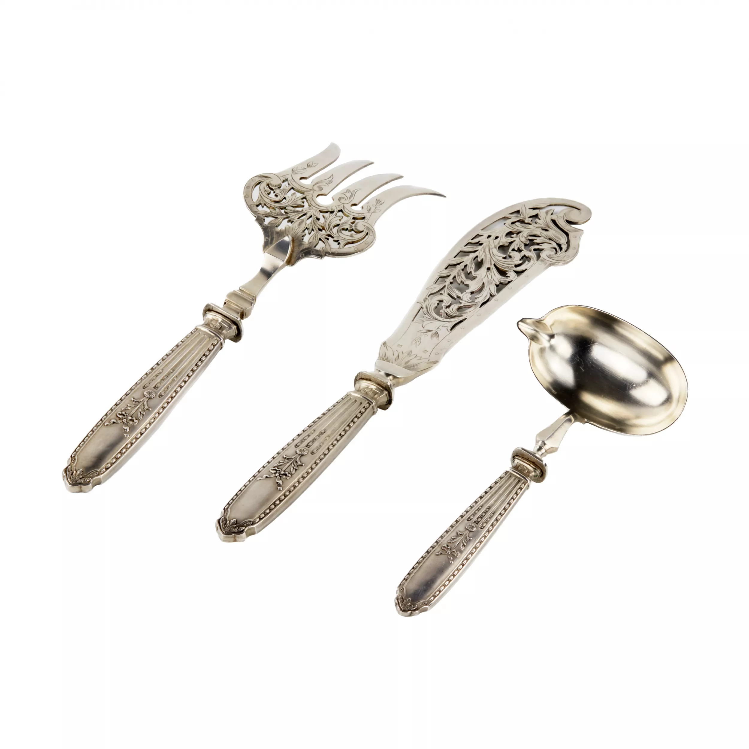 French silver tableware set in original case. 