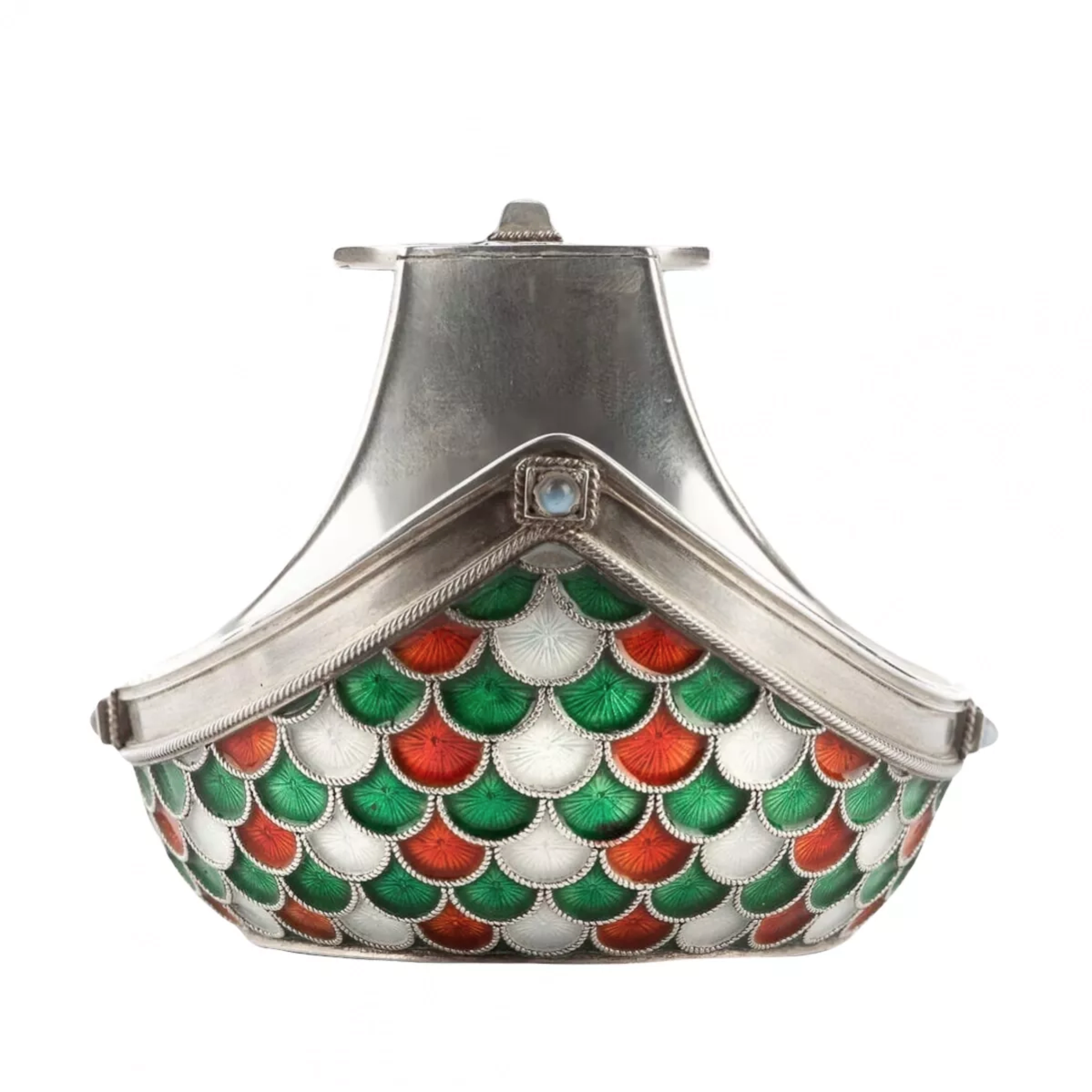 Louche en argent de Faberge à la pièce de Pierre en vagues d`emaux. 