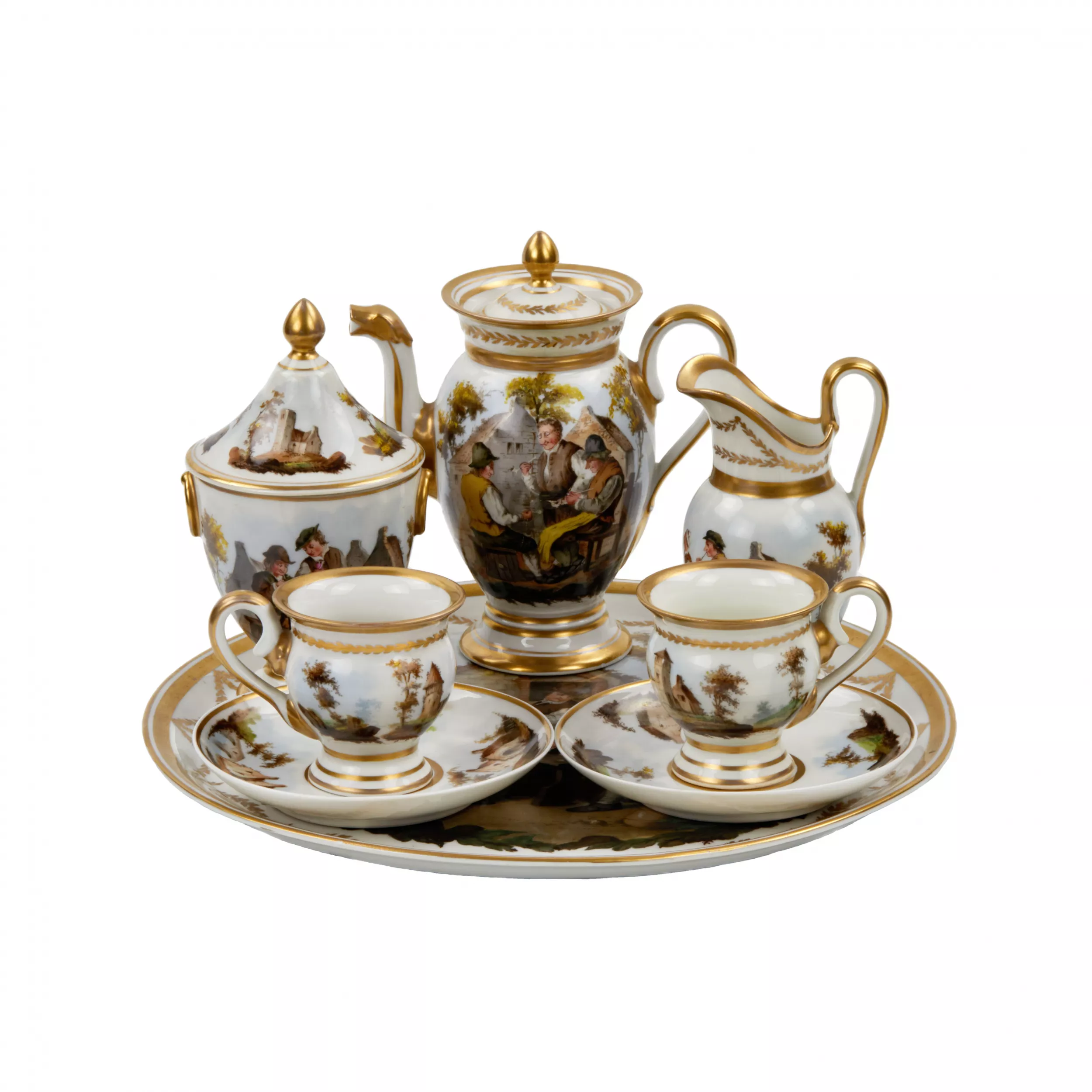 Service tête-à-tête en porcelaine française, XIXe siècle. 