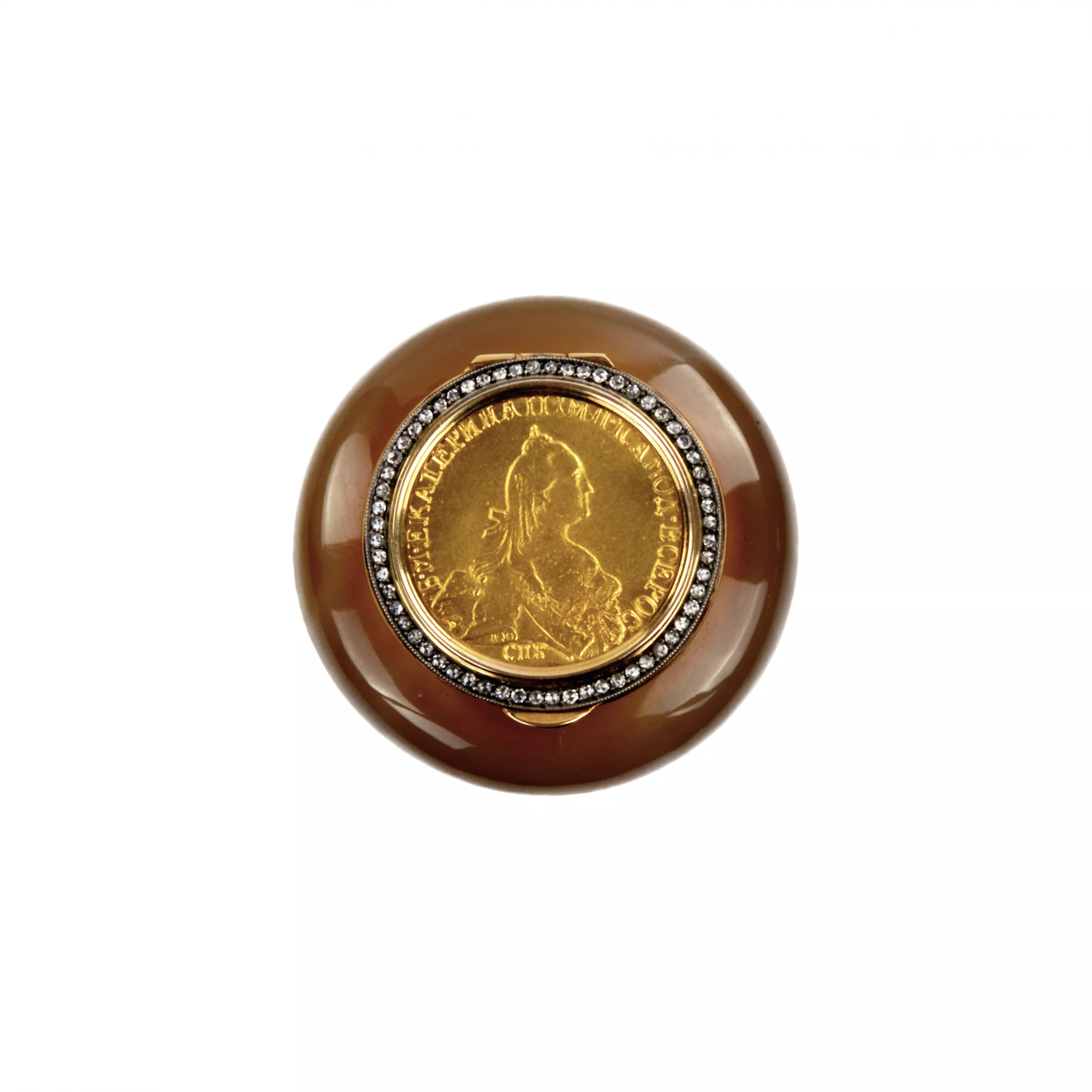 Tabatière russe en or, agate avec diamants. Henrik Wigström, Saint-Petersbourg 1908-1917. 