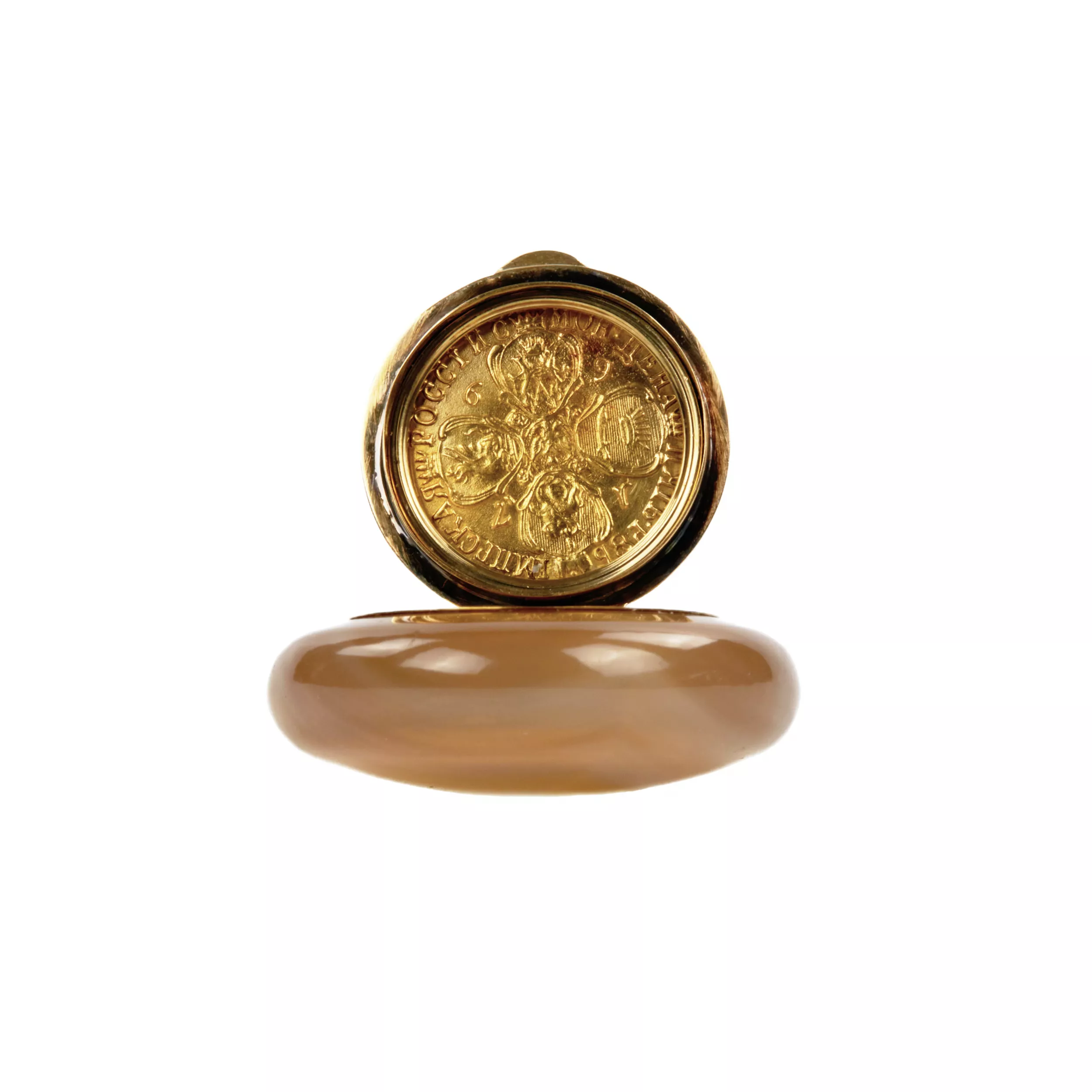 Tabatière russe en or, agate avec diamants. Henrik Wigström, Saint-Petersbourg 1908-1917. 