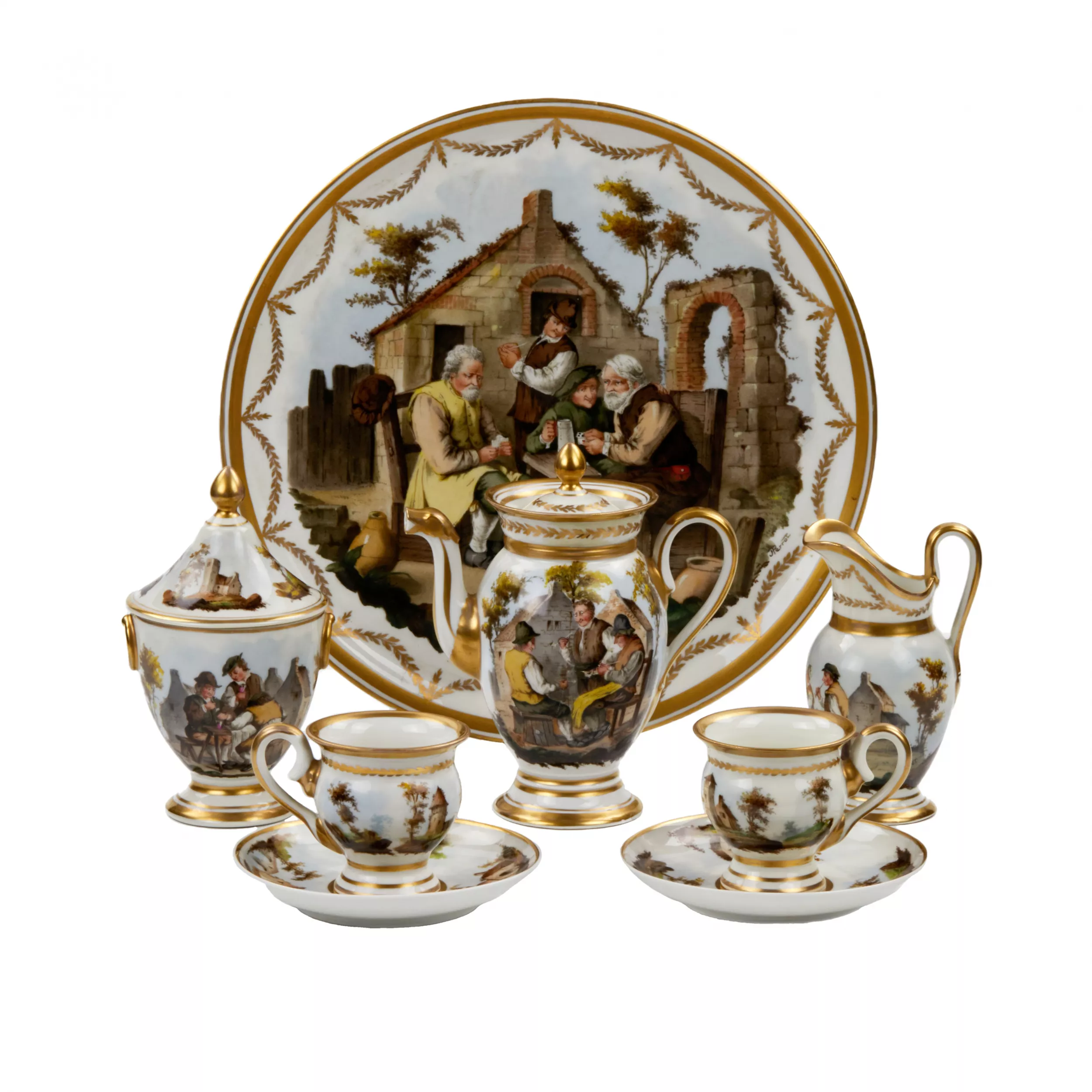 Service tête-à-tête en porcelaine française, XIXe siècle. 