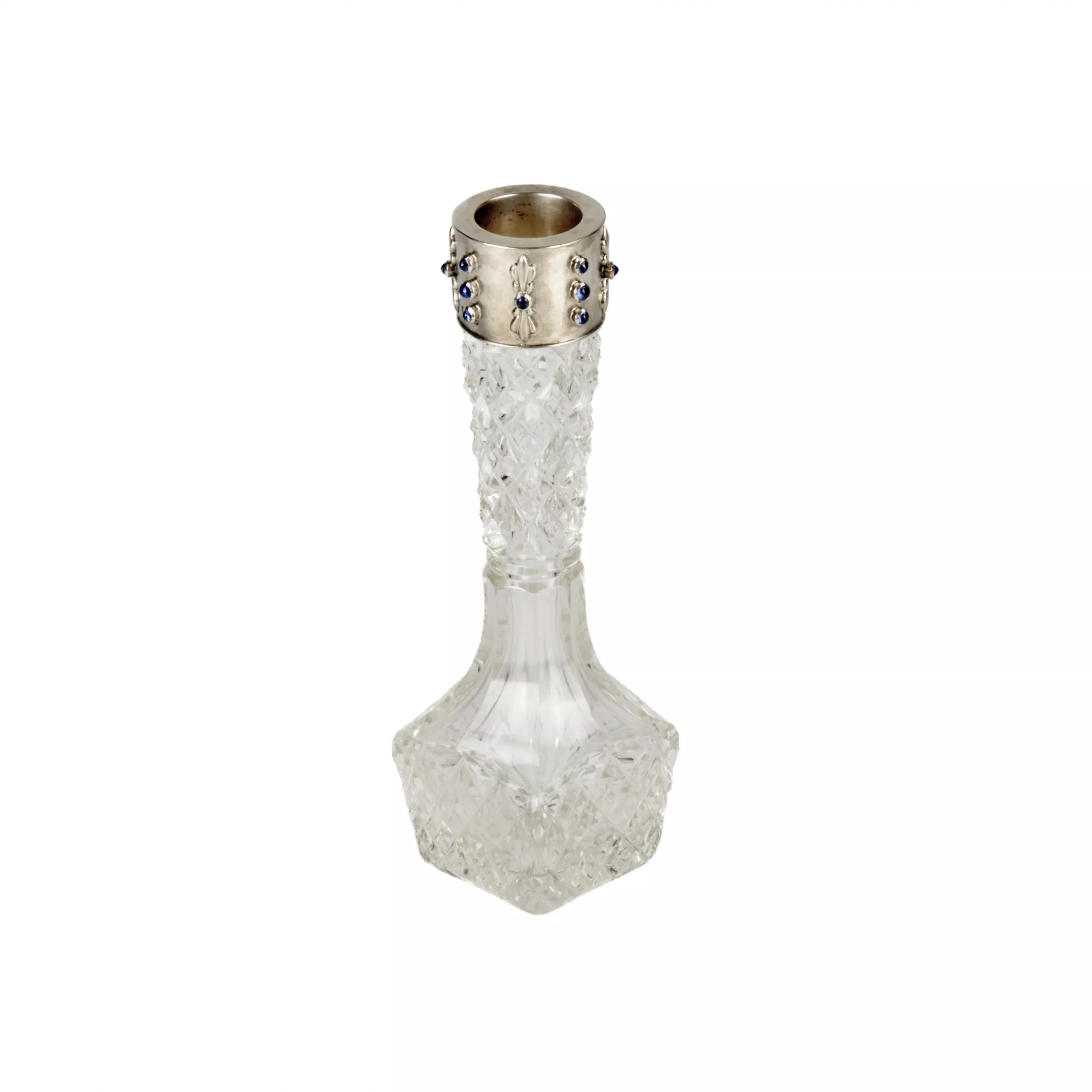 RUSSIAN ROCK CRYSTAL SOLIFLEUR VASE WITH SILVER MOUNT. ST PETERSBURG, TURN OF THE 20TH CENTURY