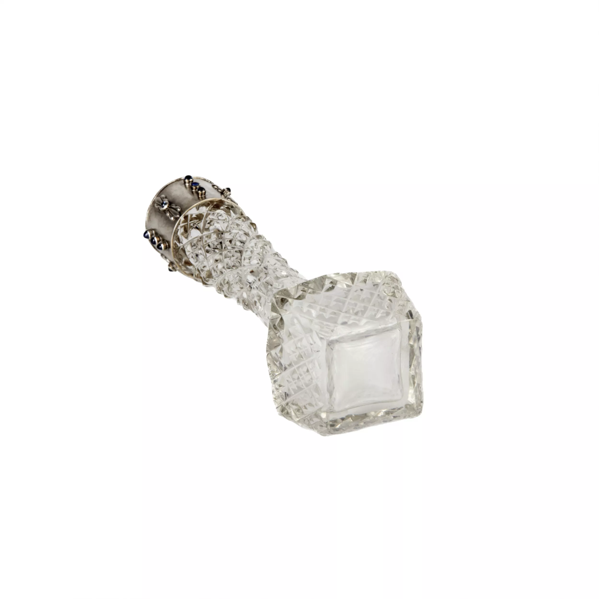 RUSSIAN ROCK CRYSTAL SOLIFLEUR VASE WITH SILVER MOUNT. ST PETERSBURG, TURN OF THE 20TH CENTURY