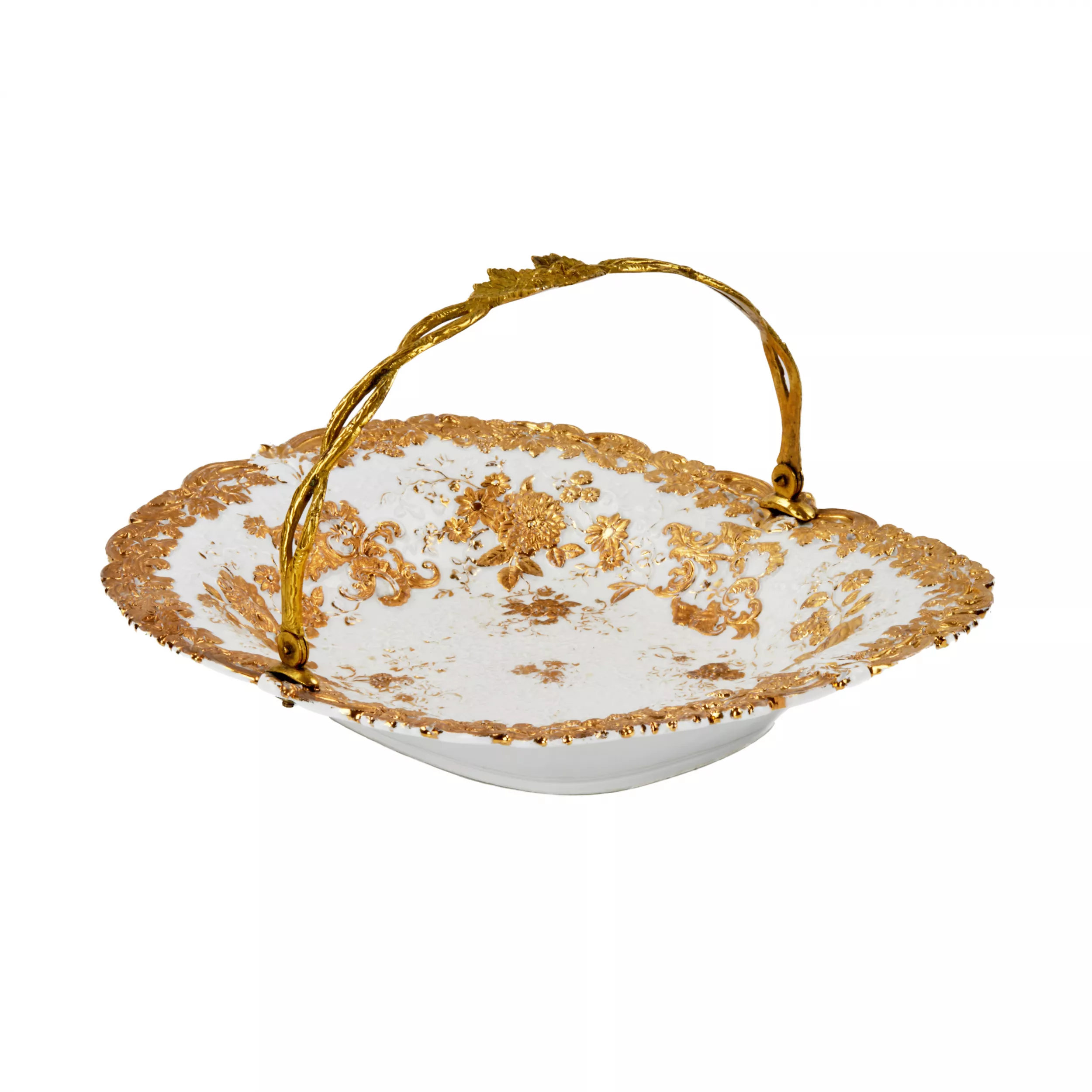 Plat en porcelaine de Meissen avec anse en metal. 