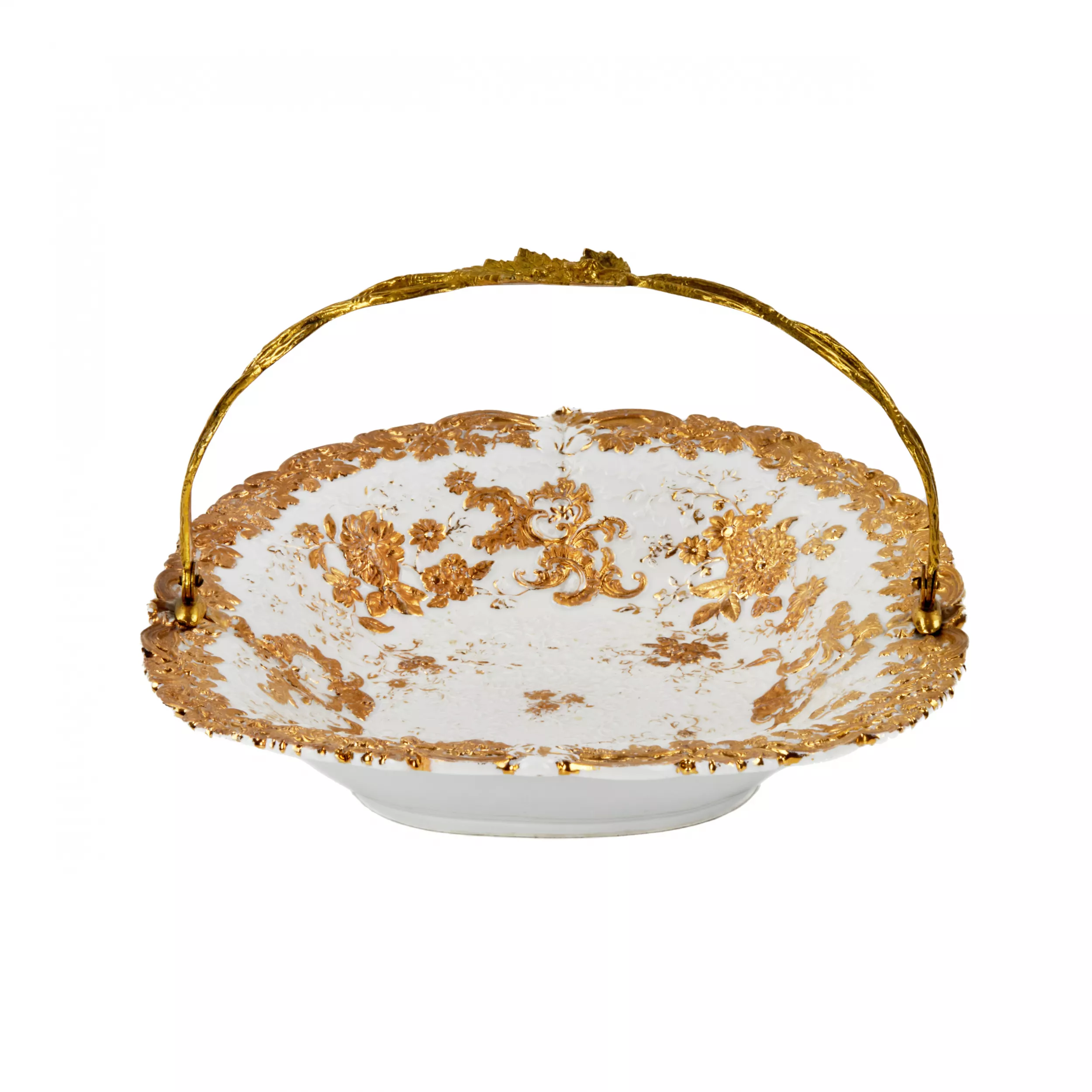 Plat en porcelaine de Meissen avec anse en metal. 