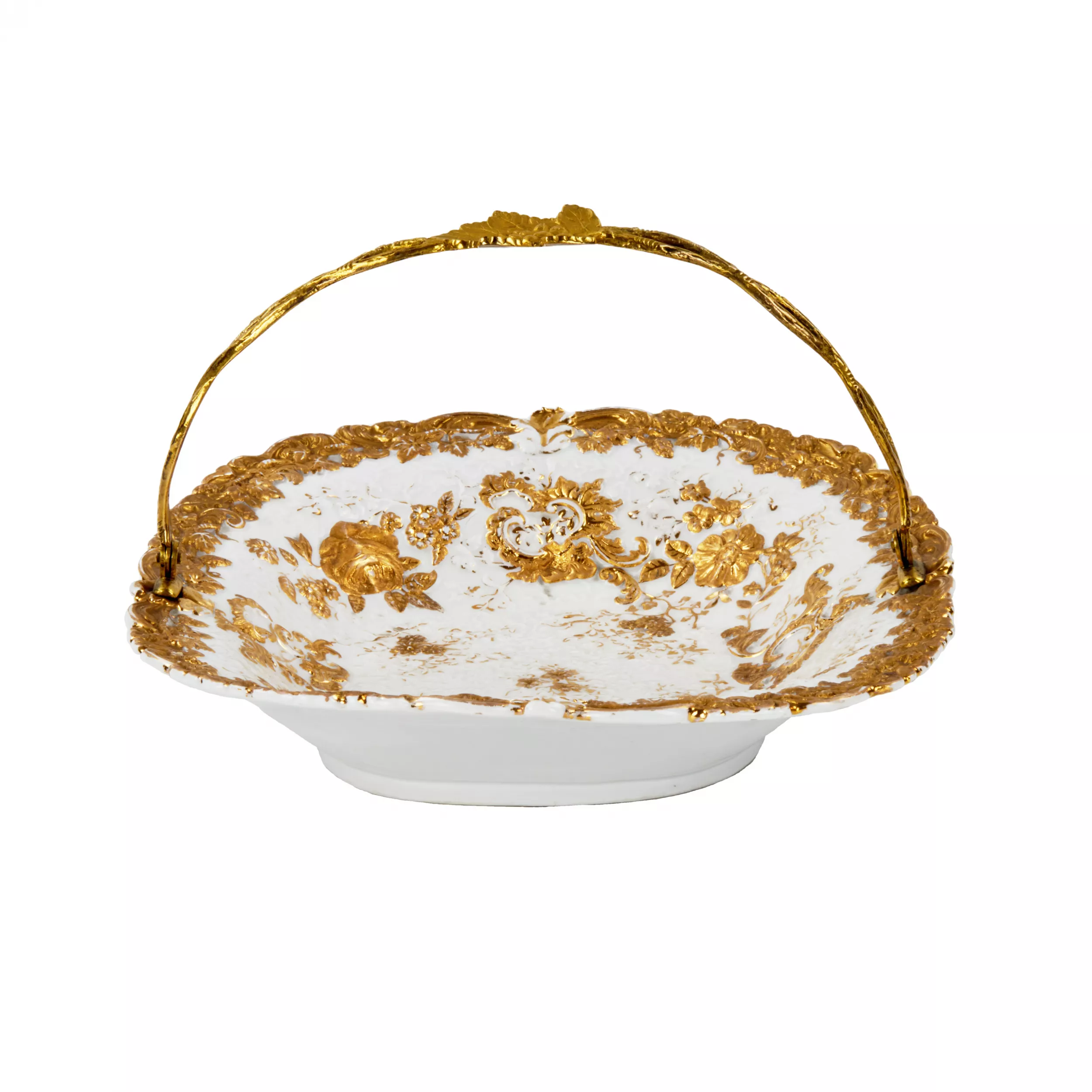Plat en porcelaine de Meissen avec anse en metal. 