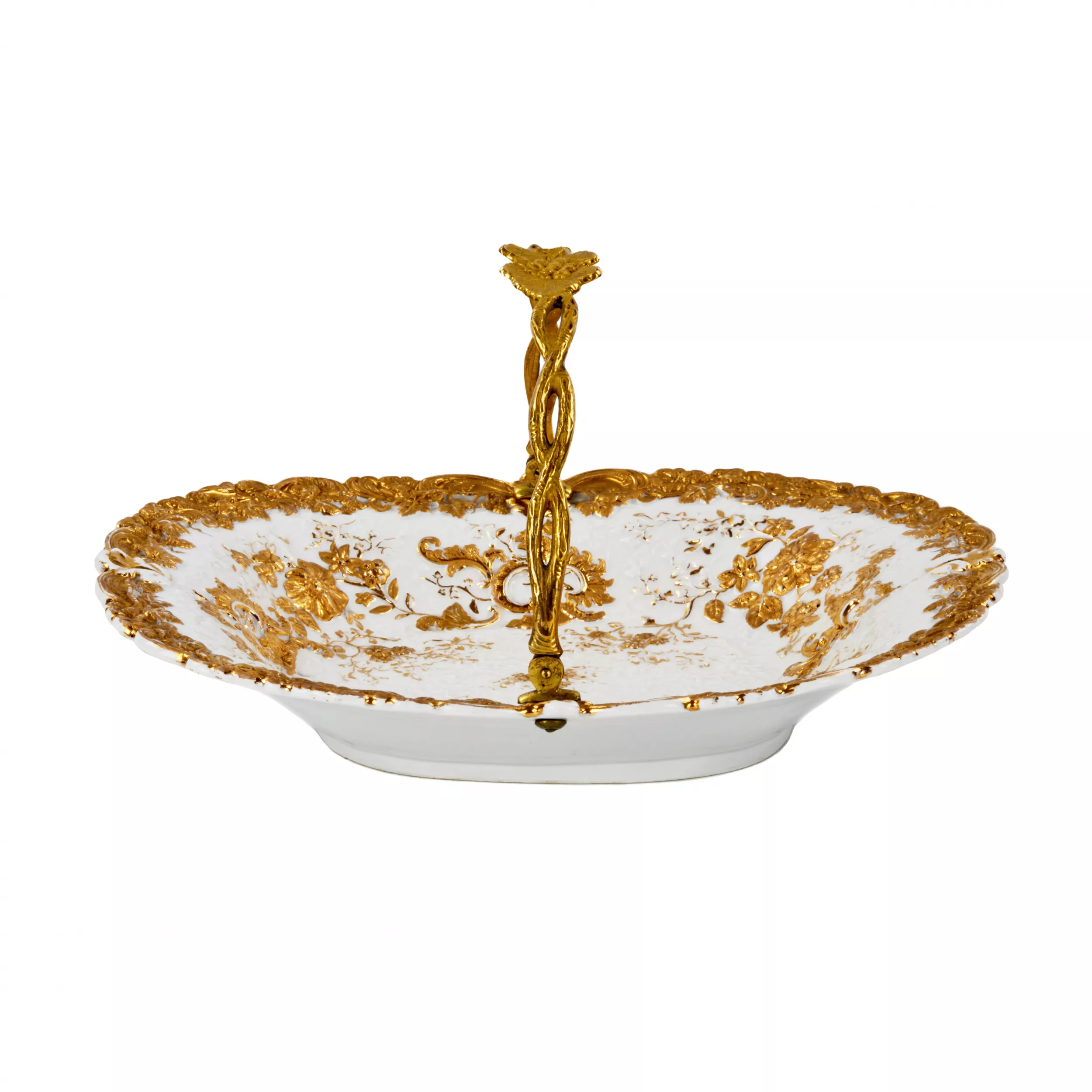 Plat en porcelaine de Meissen avec anse en metal. 