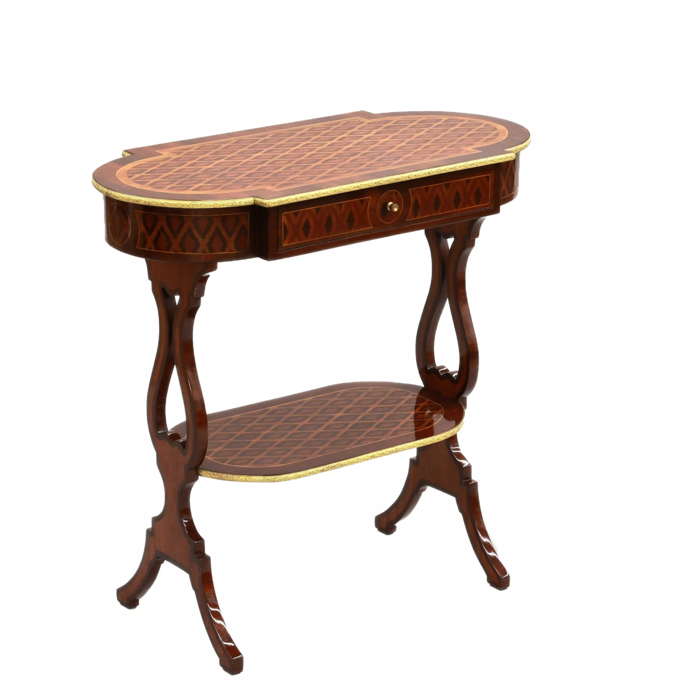 Table de salon en acajou avec marqueterie. 