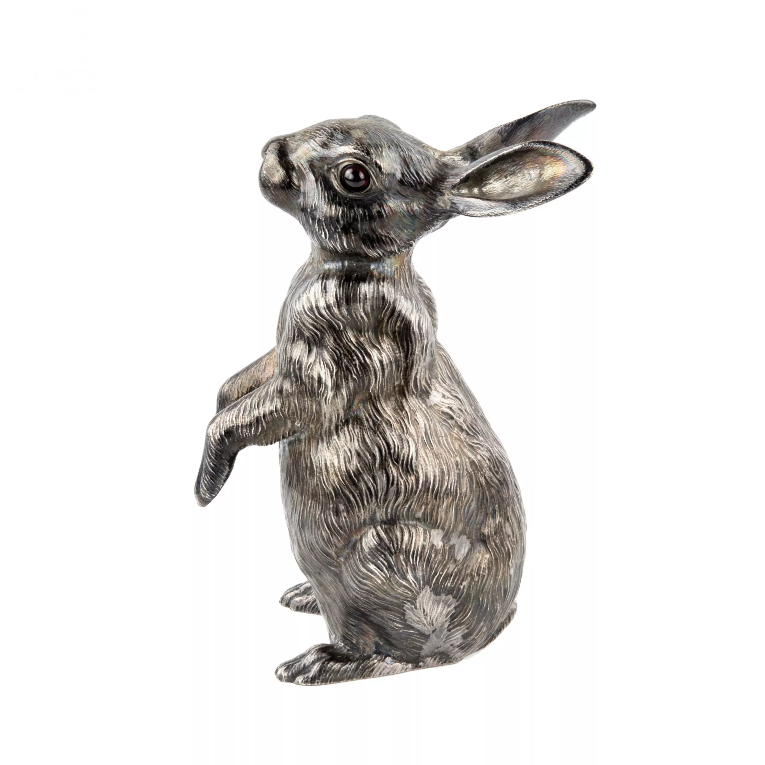 FIGURINE EN ARGENT, LIÈVRE-SONNETTE DE BUREAU FABERGÉ AUX YEUX EN GRENAT MAISON C. FABERGÉ, ATELIER DE Y. A. RAPPOPORT, RUSSIE, SAINT-PÉTERSBOURG, 1899–1908