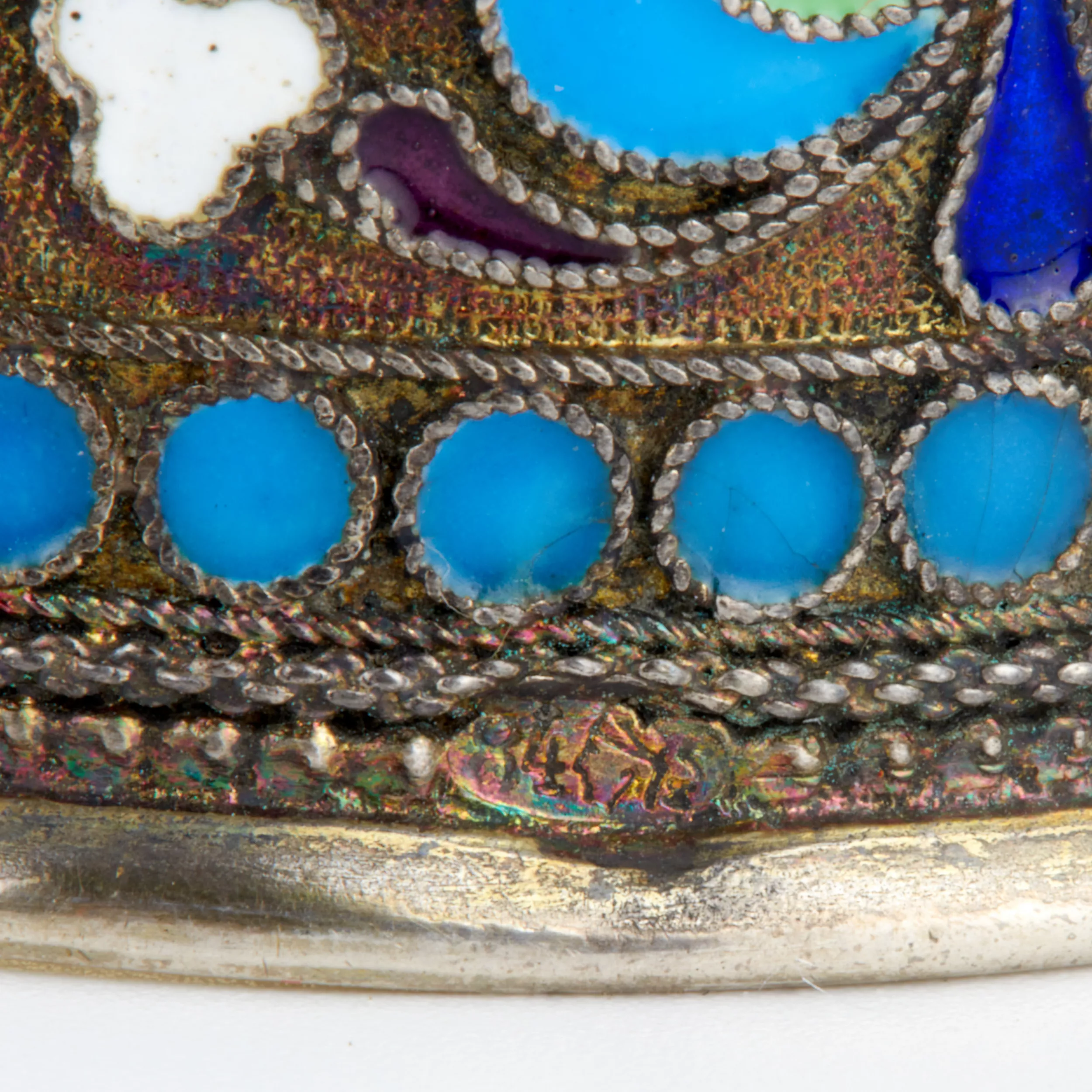 Russe, rond de serviette en argent, email cloisonne. 