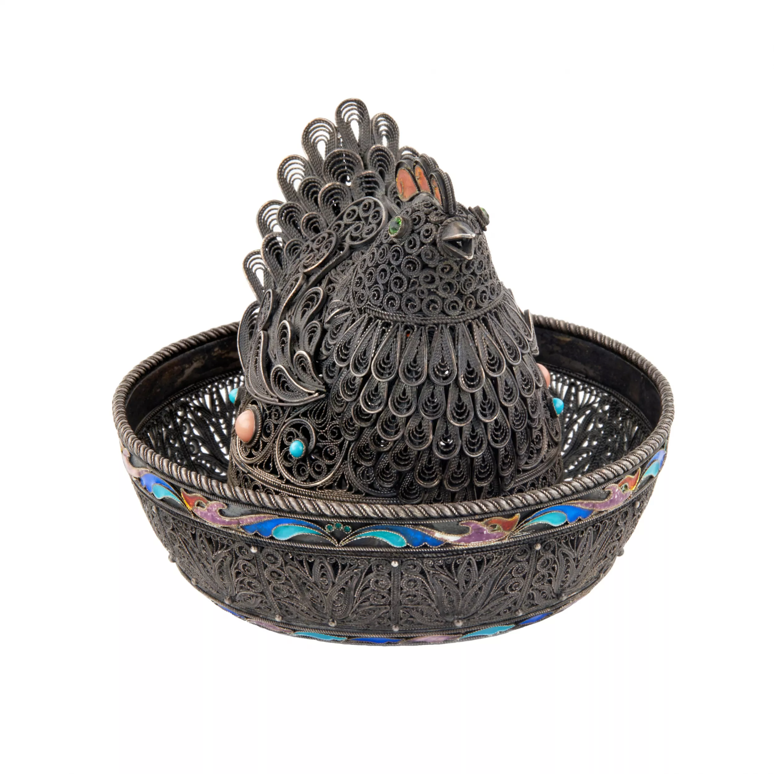 Pot de charrue de Pâques en argent avec email - Poule. 