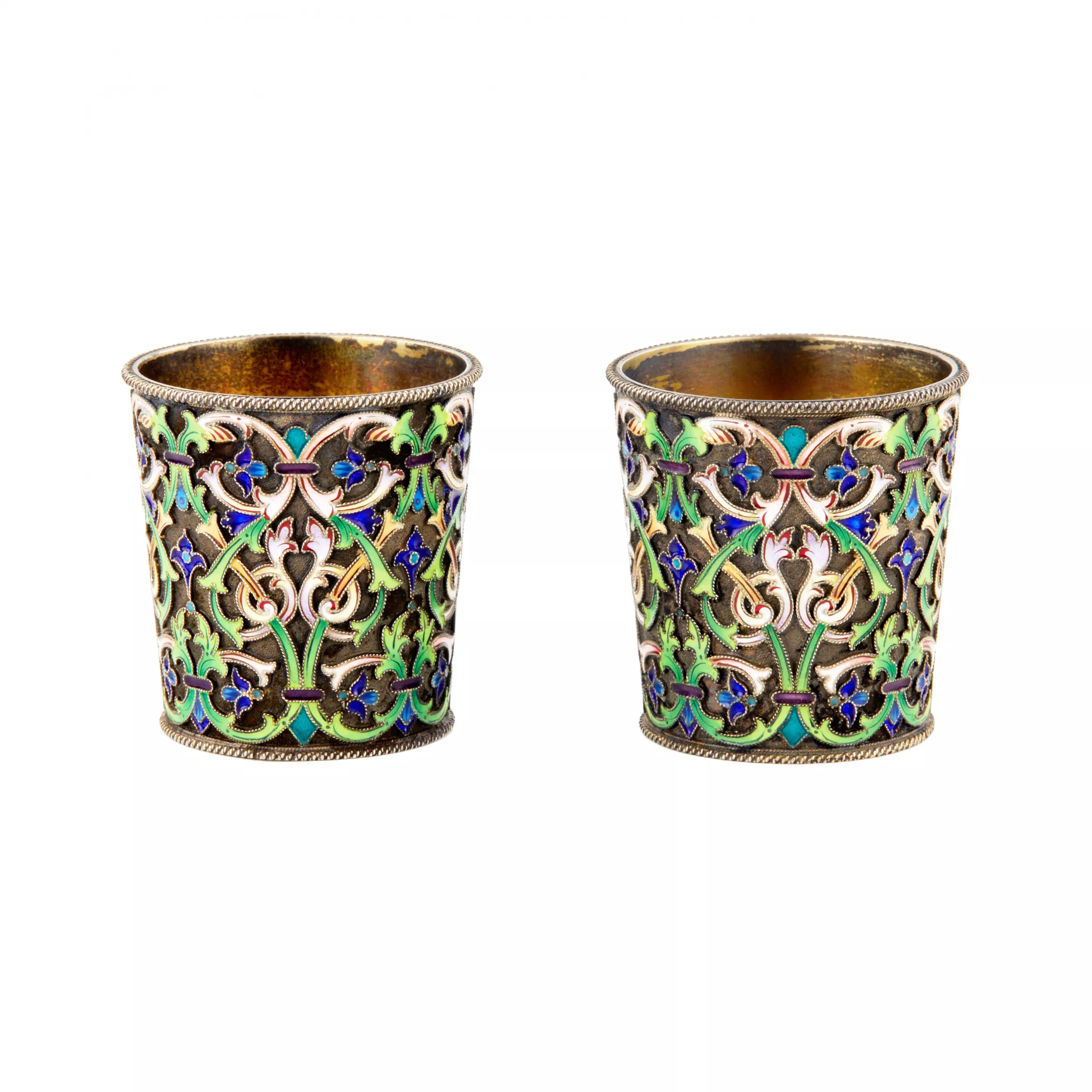Paire de cheminees en argent email cloisonne Br. Grachev. 