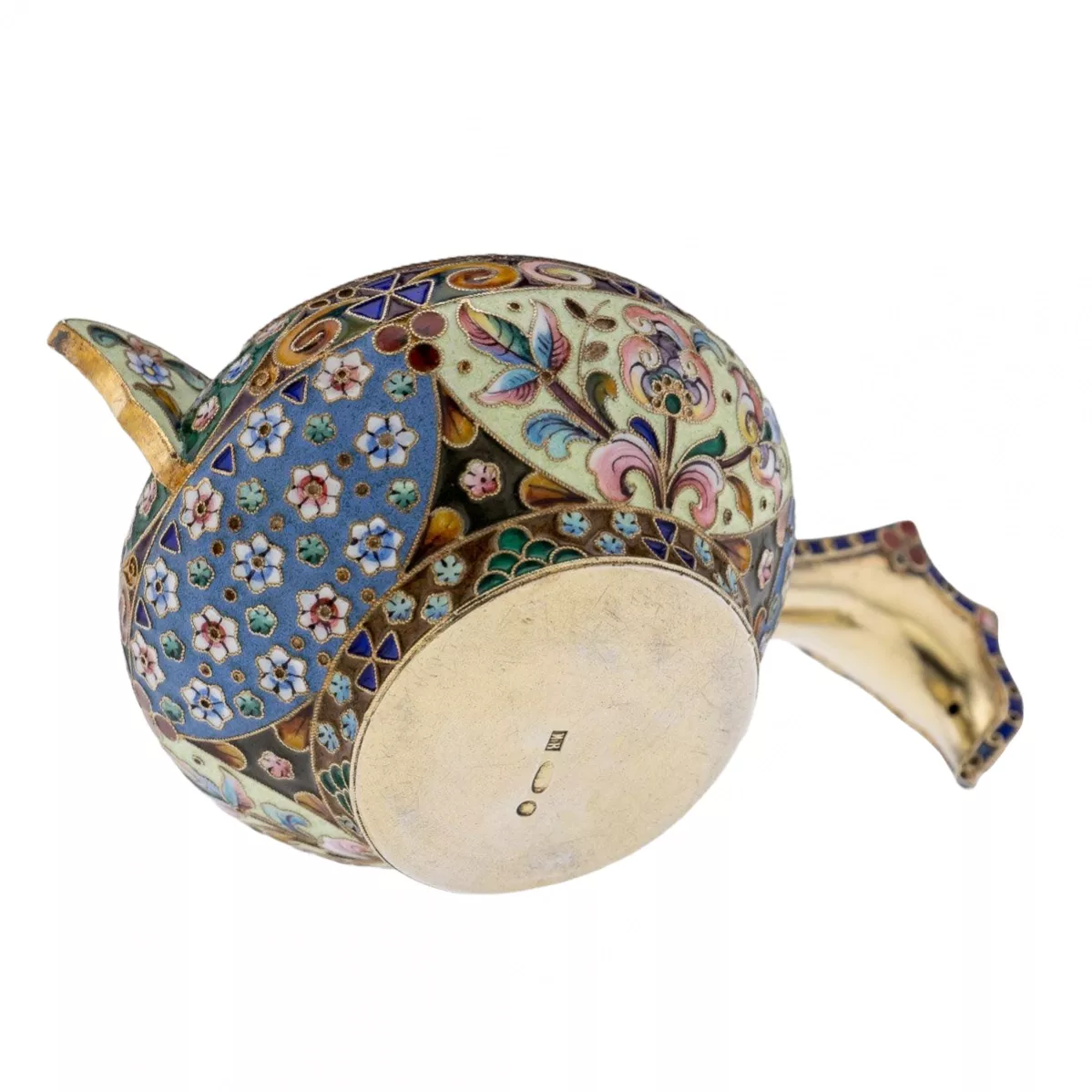 Russian silver ladle with enamels in the style of Russian Art Nouveau. 
