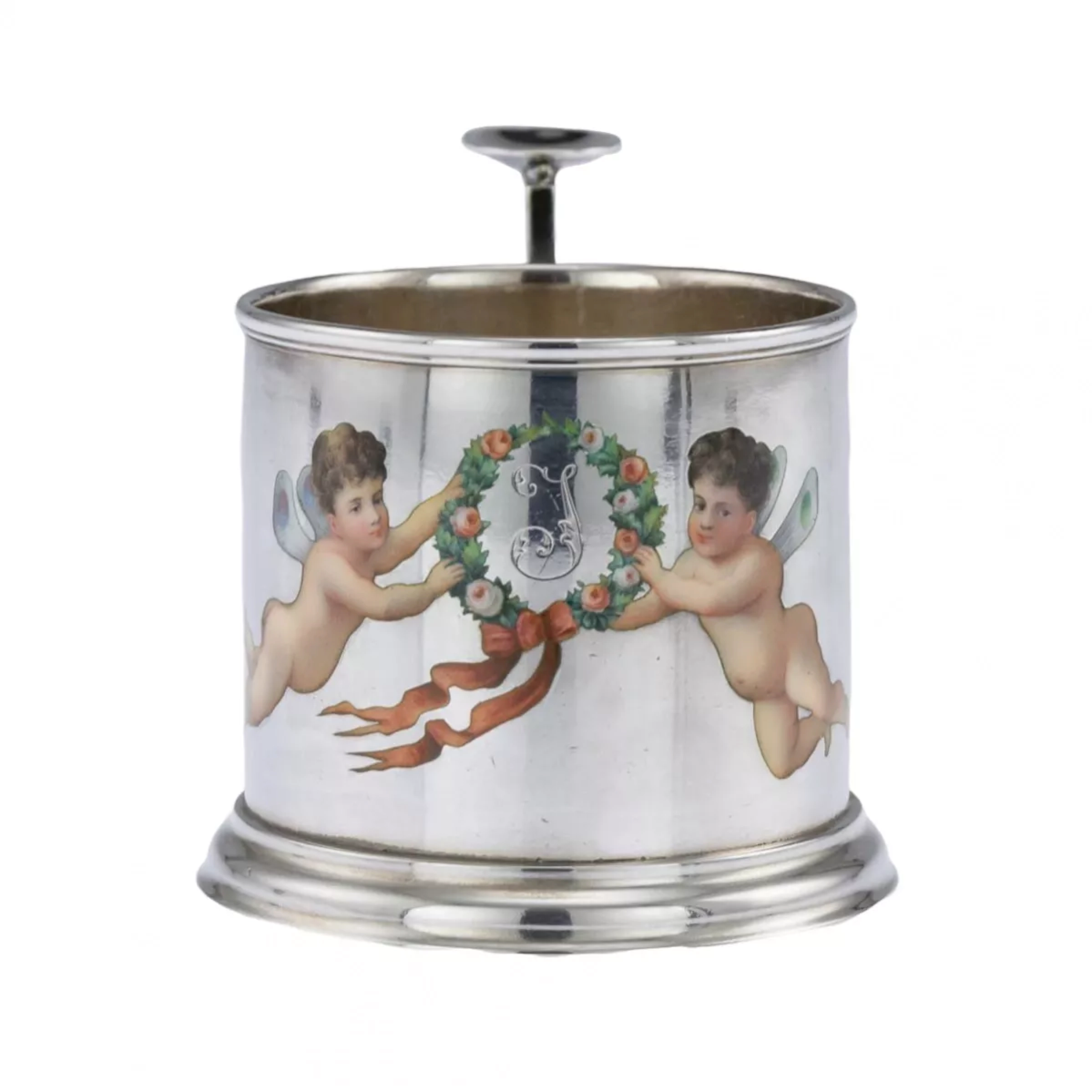 Sous-verre en argent avec peinture de l`atelier de Khlebnikov.1878 