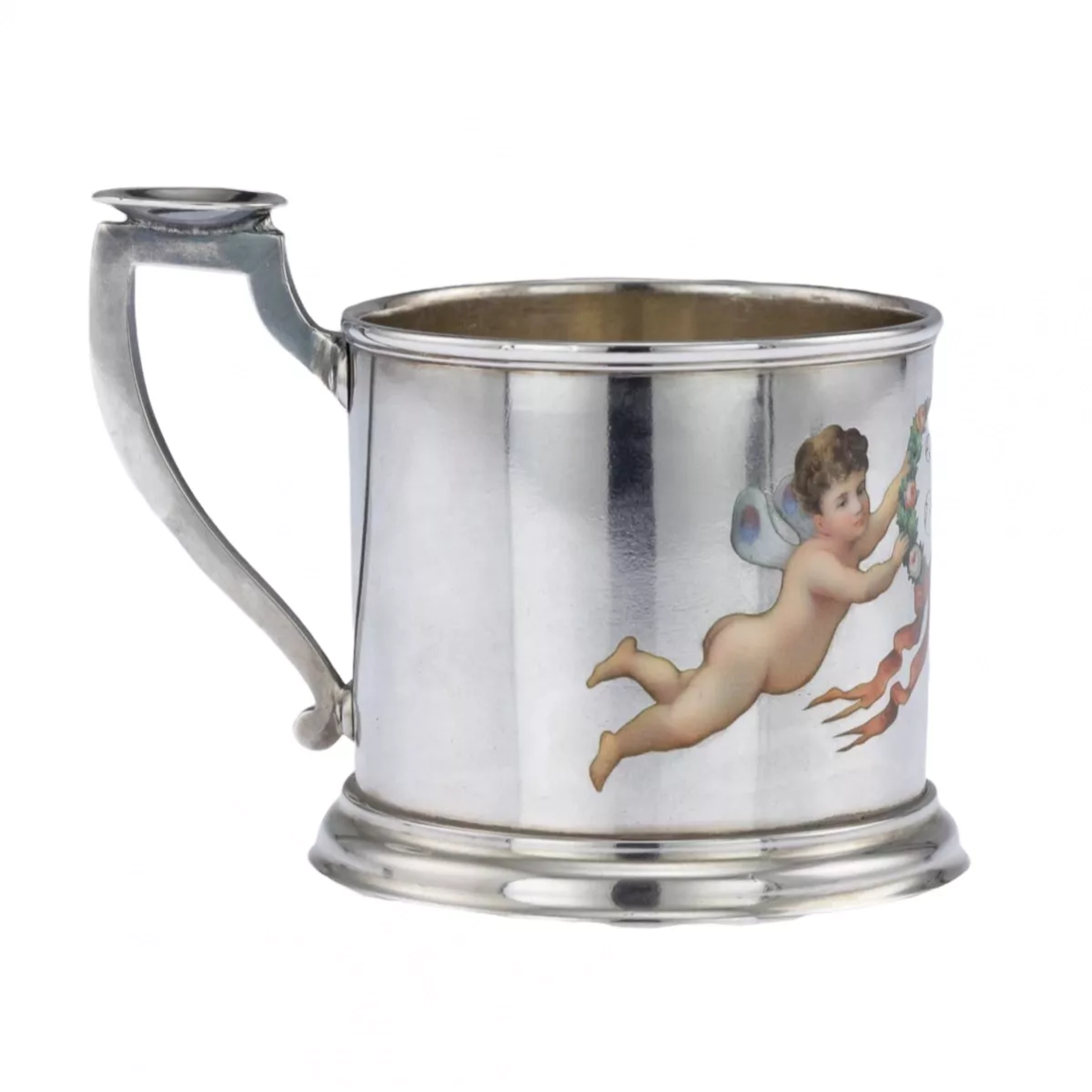 Sous-verre en argent avec peinture de l`atelier de Khlebnikov.1878 