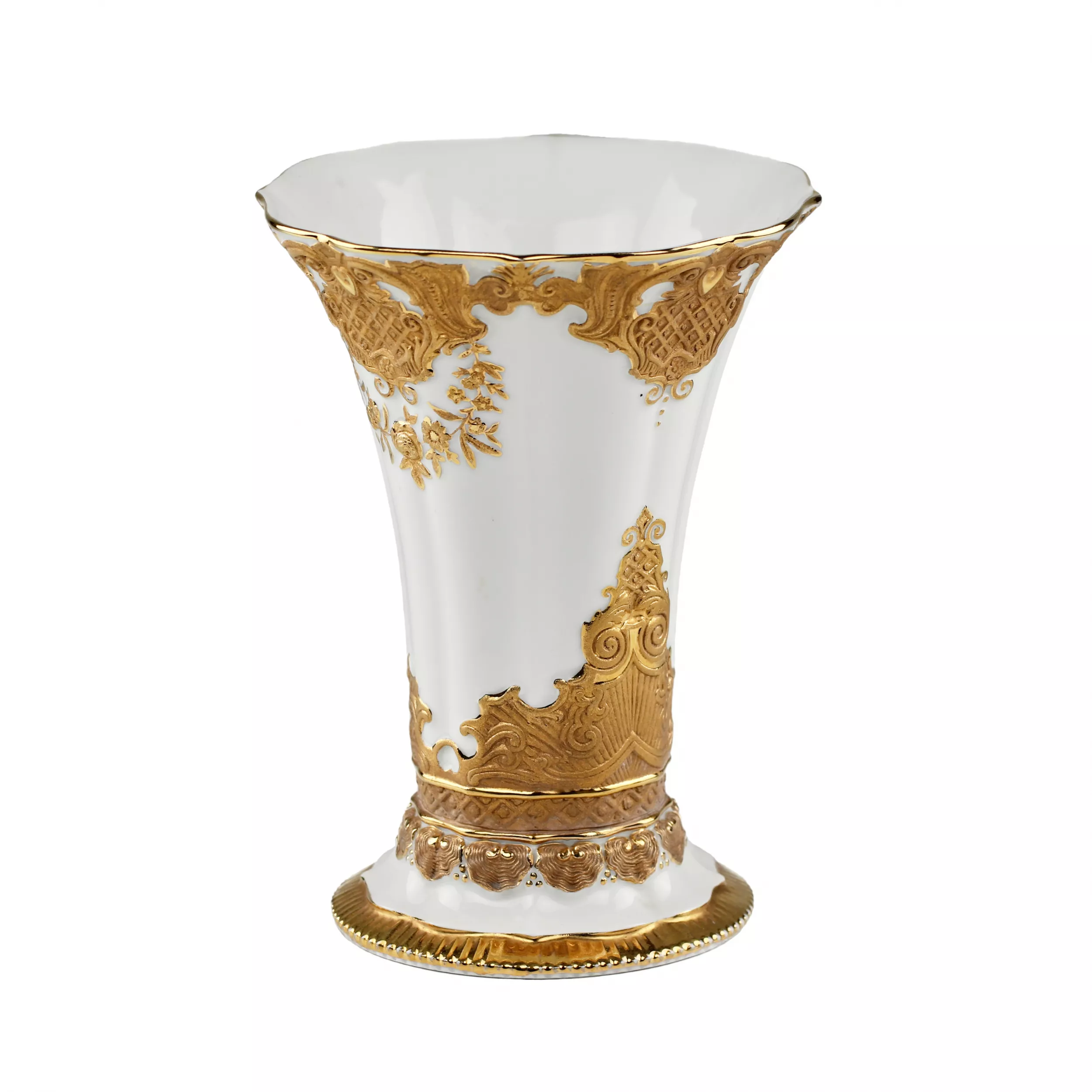 Meissen porcelain vase with golden decor. 