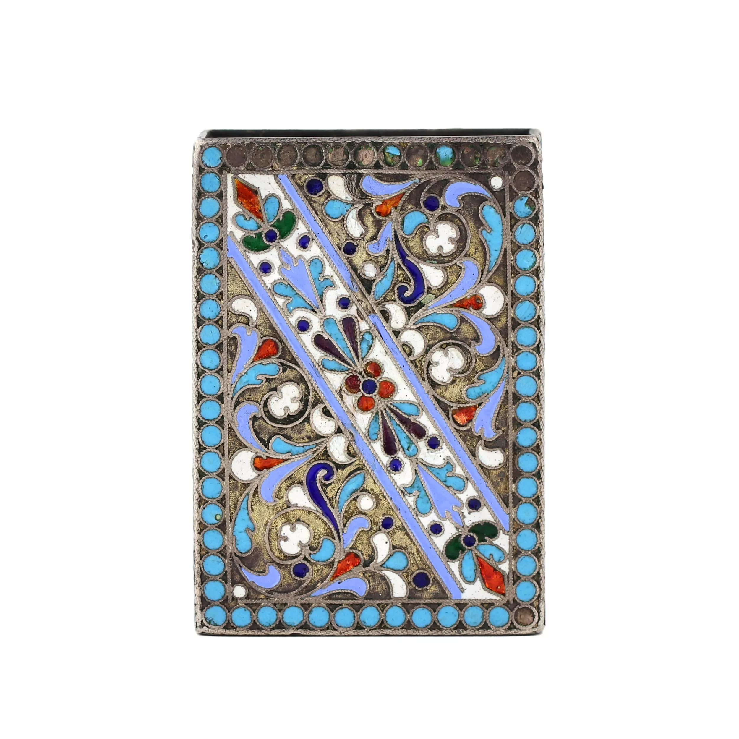 ÉTUI À ALLUMETTES EN ARGENT À FILIGRANE ET ÉMAIL POLYCHROME. ATELIER DE SERGUEÏ CHAPOCHNIKOV. MOSCOU, 1899–1908