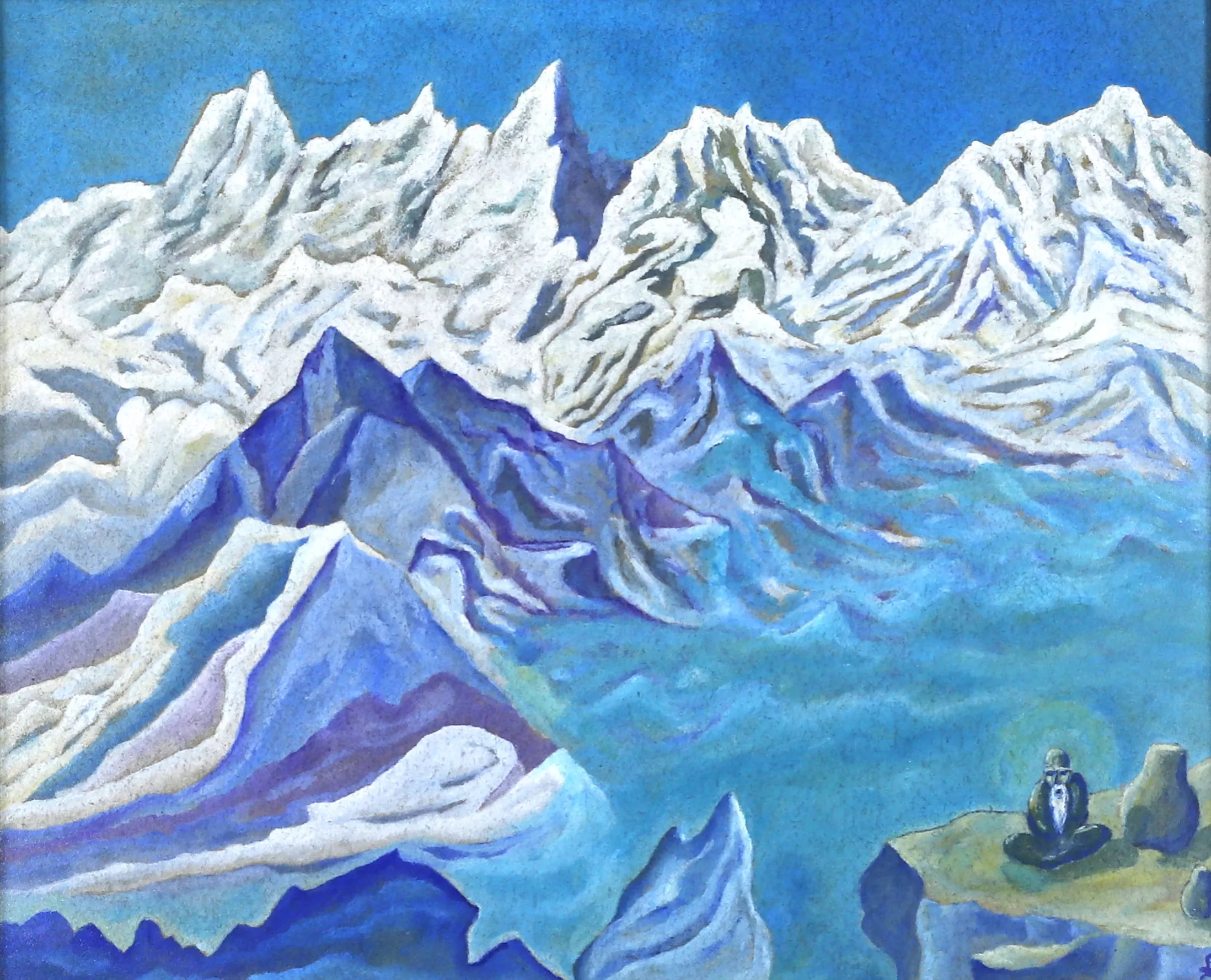 Paysage de montagne avec un moine bouddhiste. N. Rœrich. 