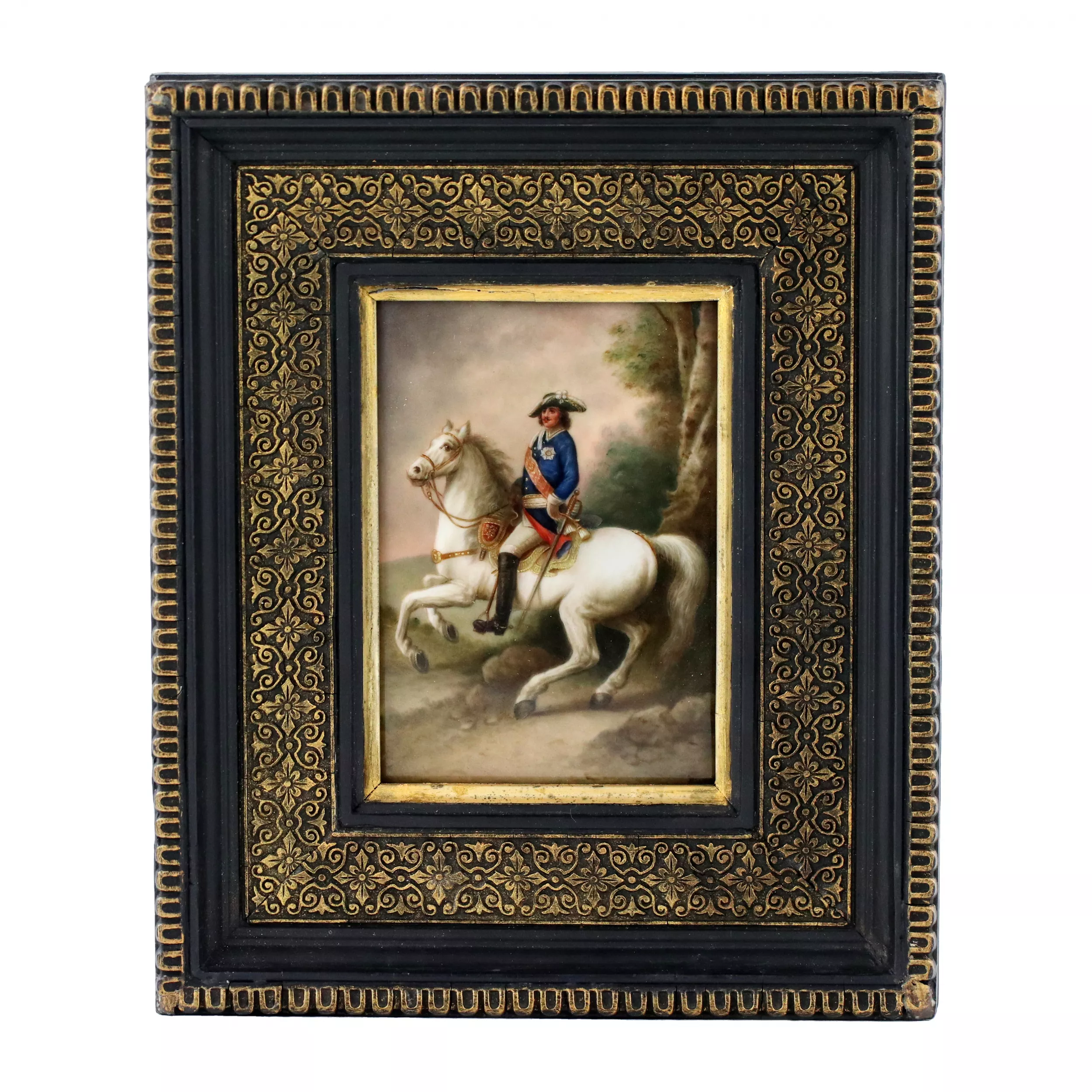 PLAQUE EN PORCELAINE « PORTRAIT ÉQUESTRE DE PIERRE Ier ». EUROPE. XIXe SIÈCLE