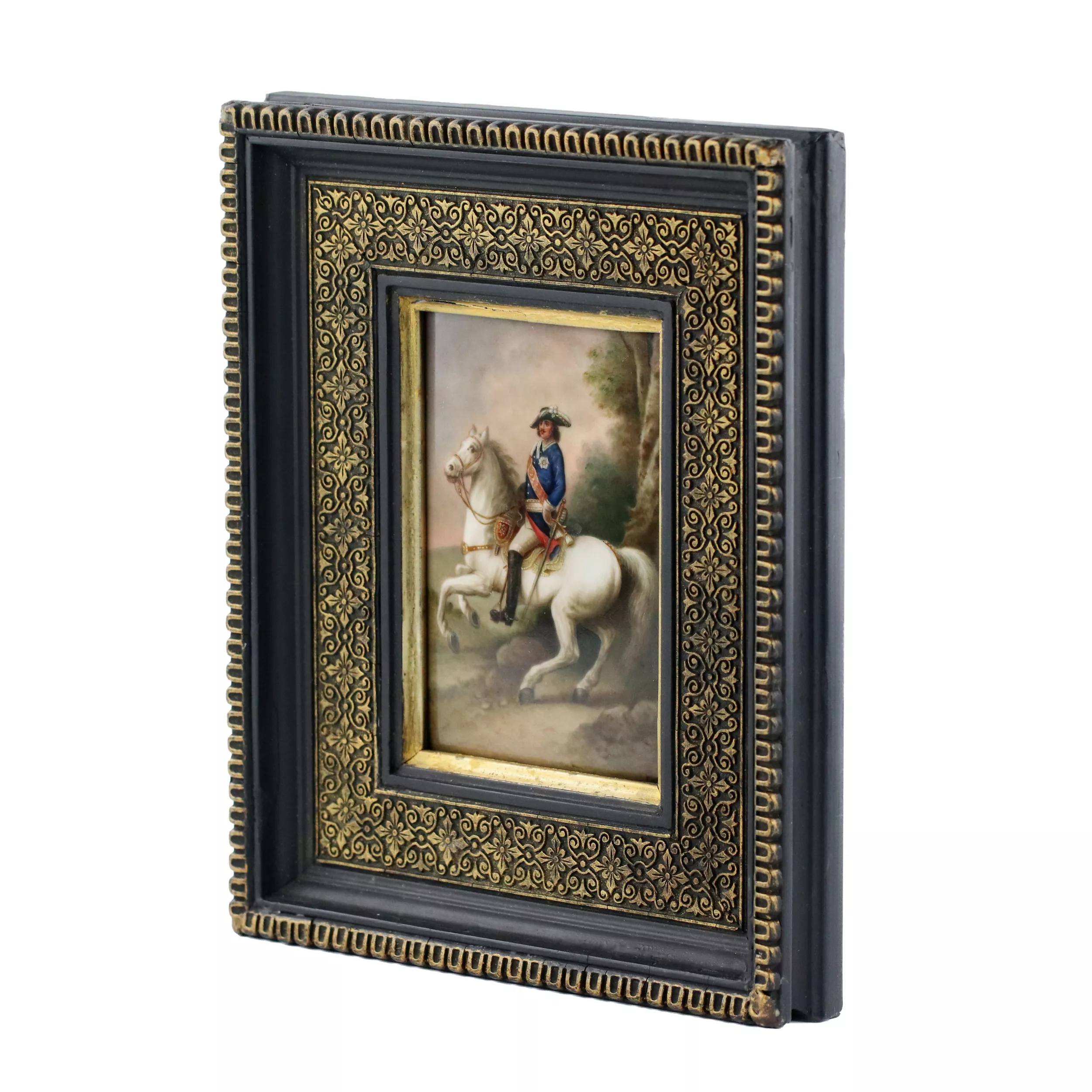 PLAQUE EN PORCELAINE « PORTRAIT ÉQUESTRE DE PIERRE Ier ». EUROPE. XIXe SIÈCLE