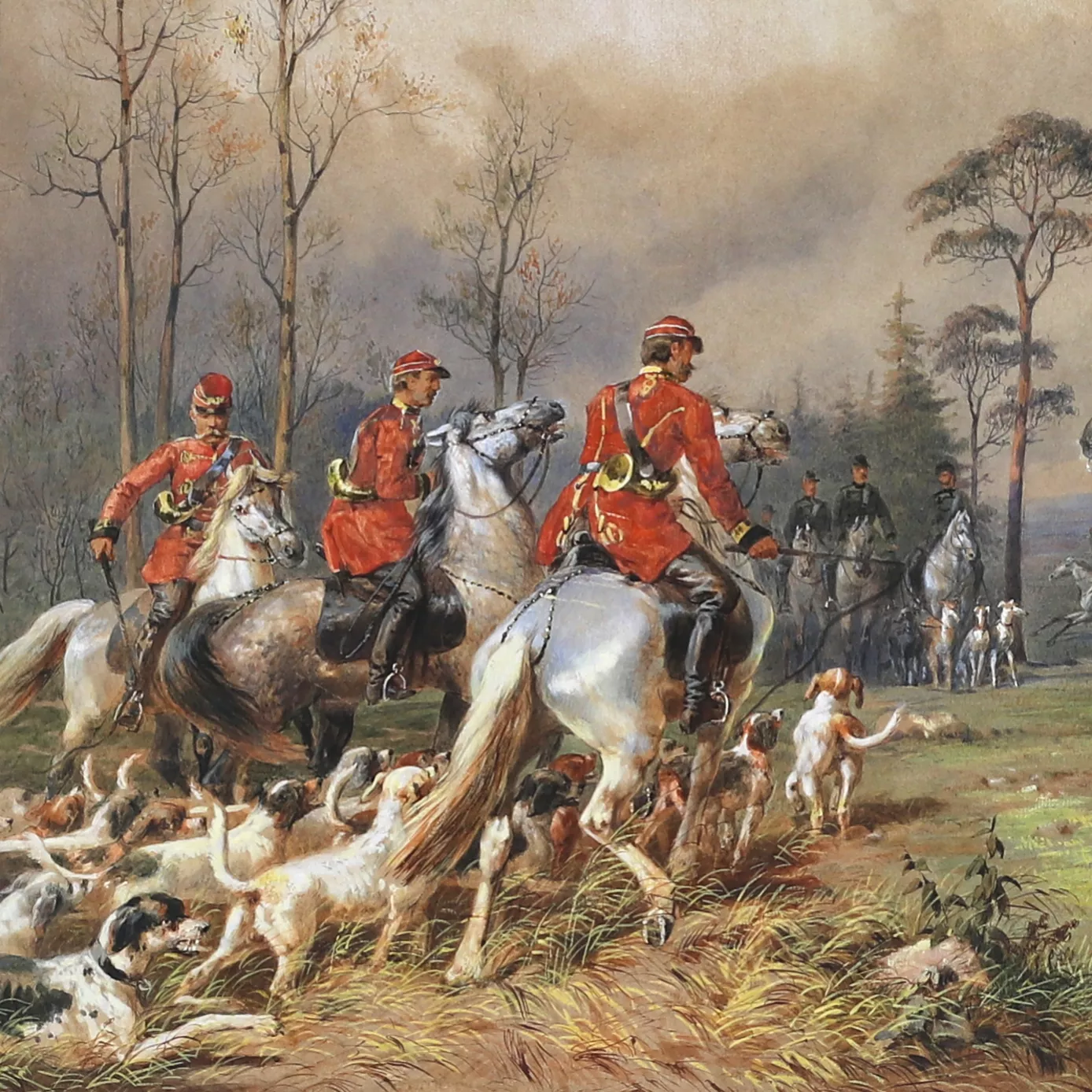 M.A. Zichy. Watercolor. Horse hunting of Alexander II near St. Petersburg. 