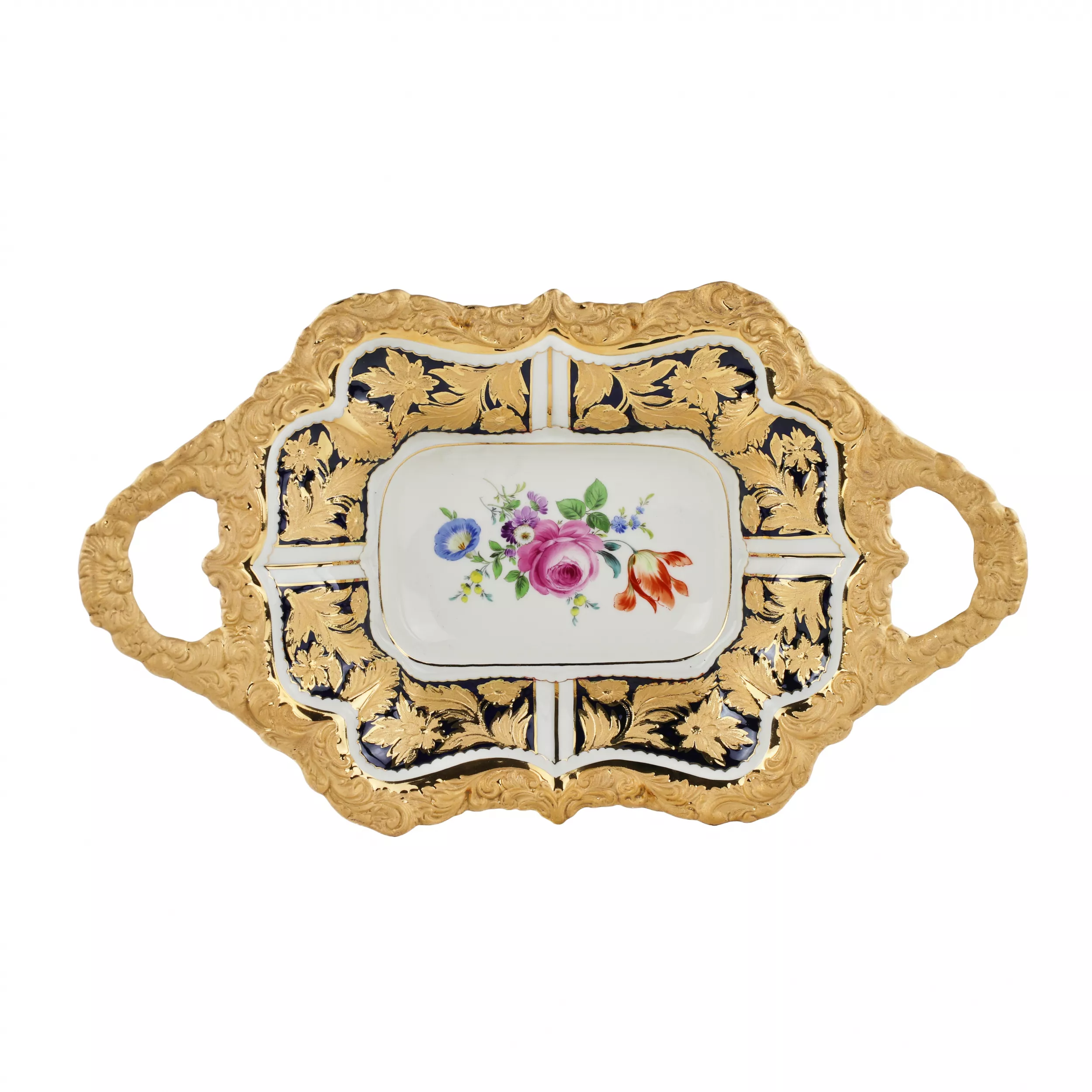 Magnifique plateau de Meissen et de porcelaine