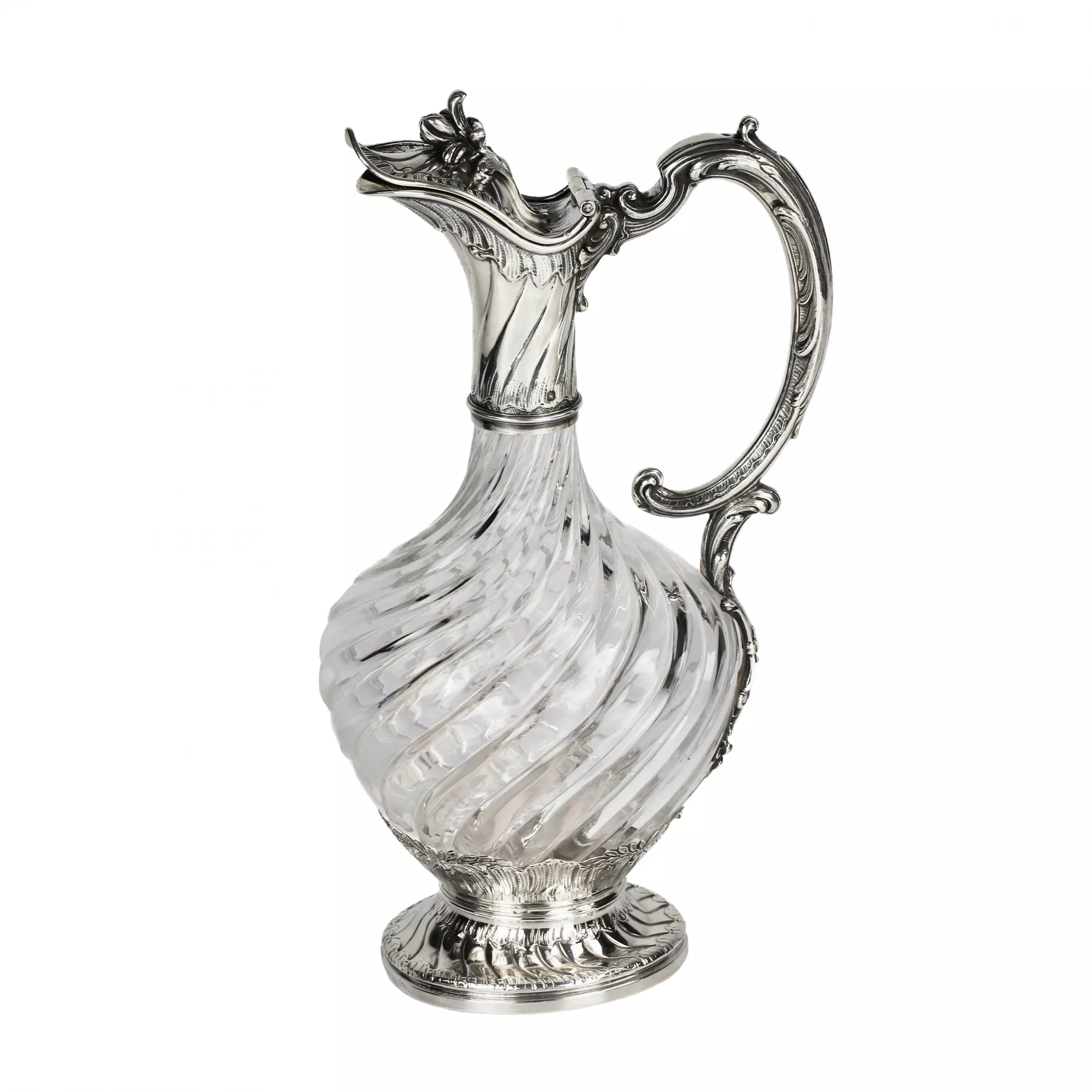Élegant. pichet à vin en verre en argent. France 19ème siècle. 