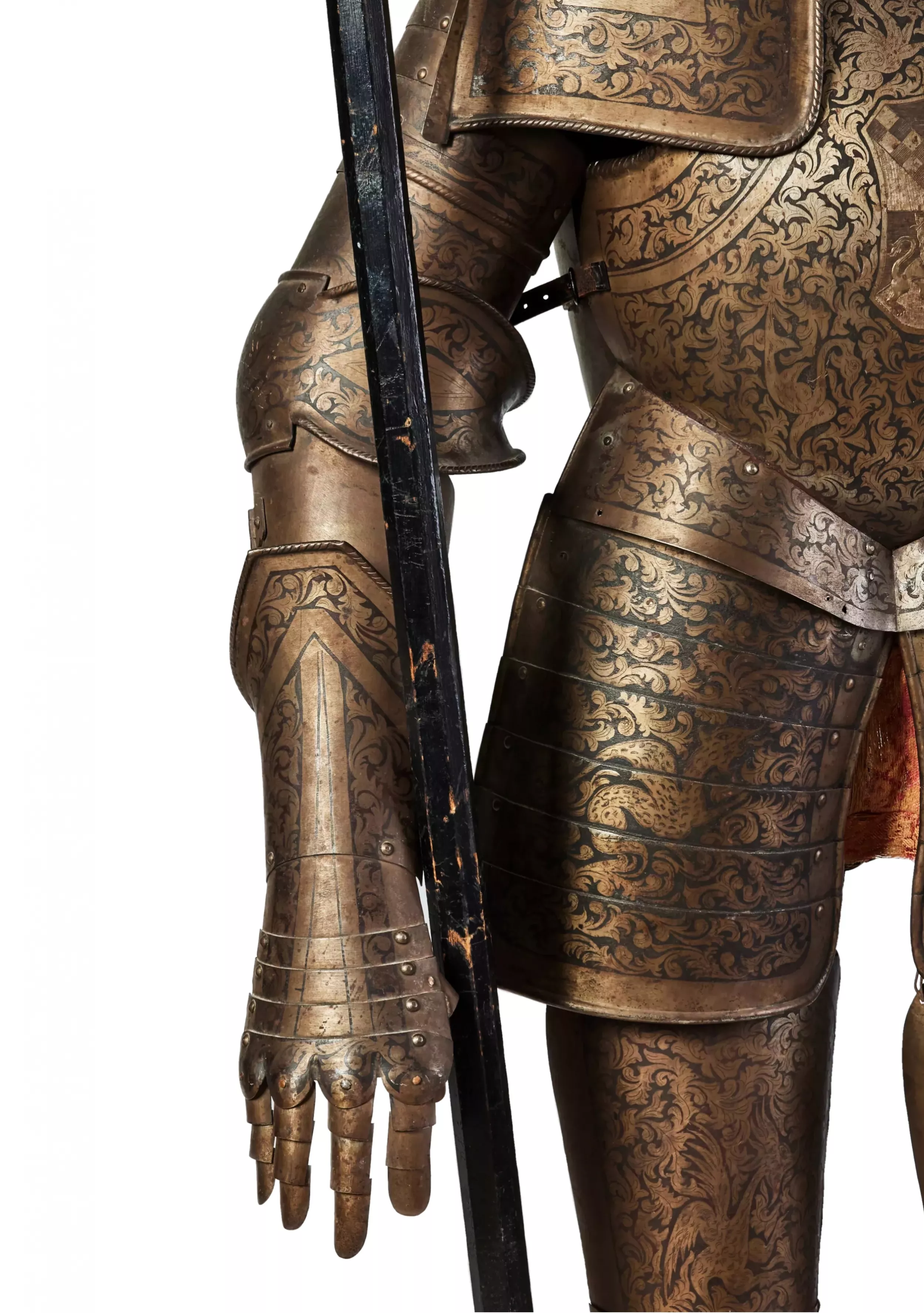 Magnifique armure chevaleresque en dessin et gravure nielle. Historicisme, XIXe siècle. 