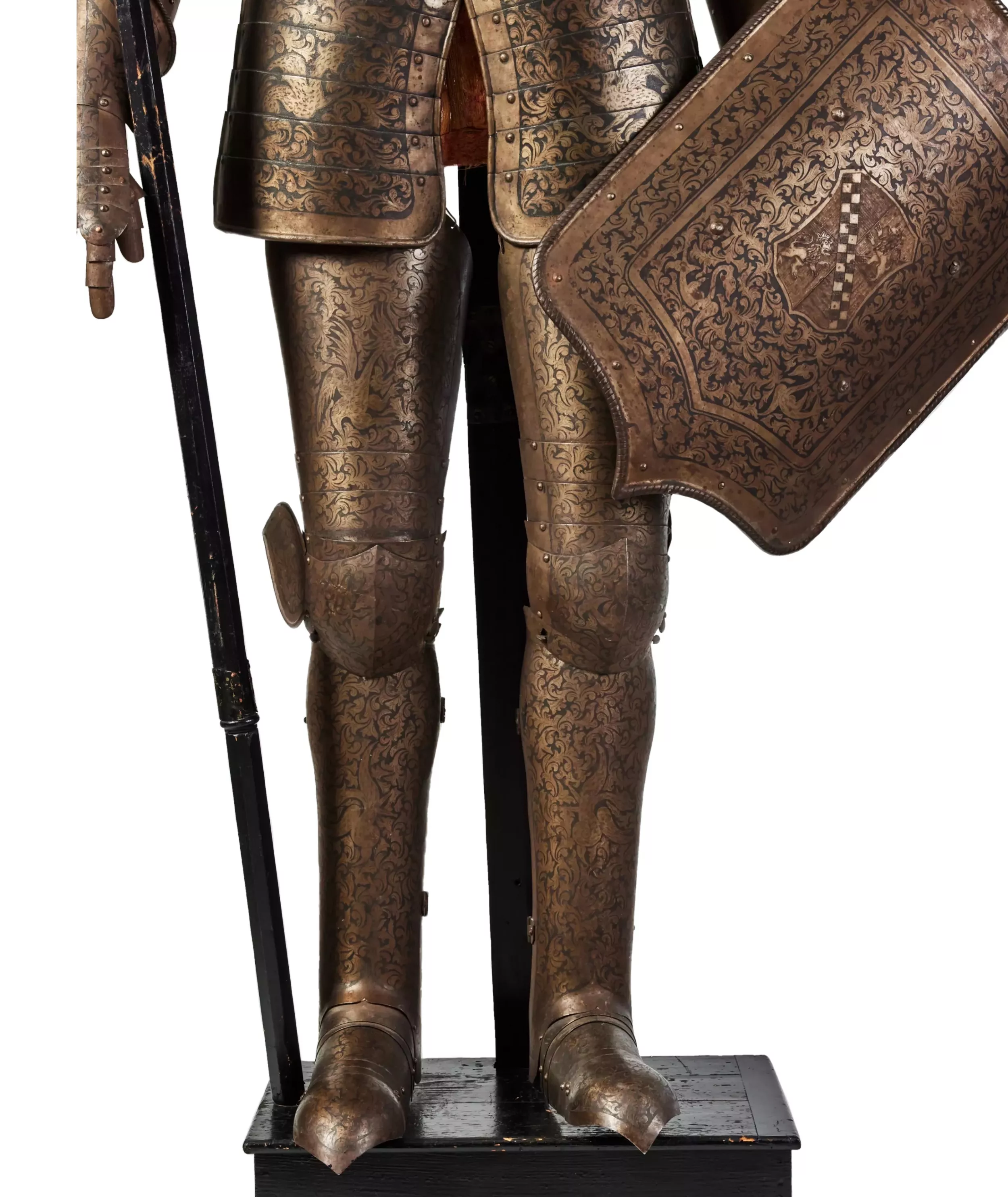 Magnifique armure chevaleresque en dessin et gravure nielle. Historicisme, XIXe siècle. 