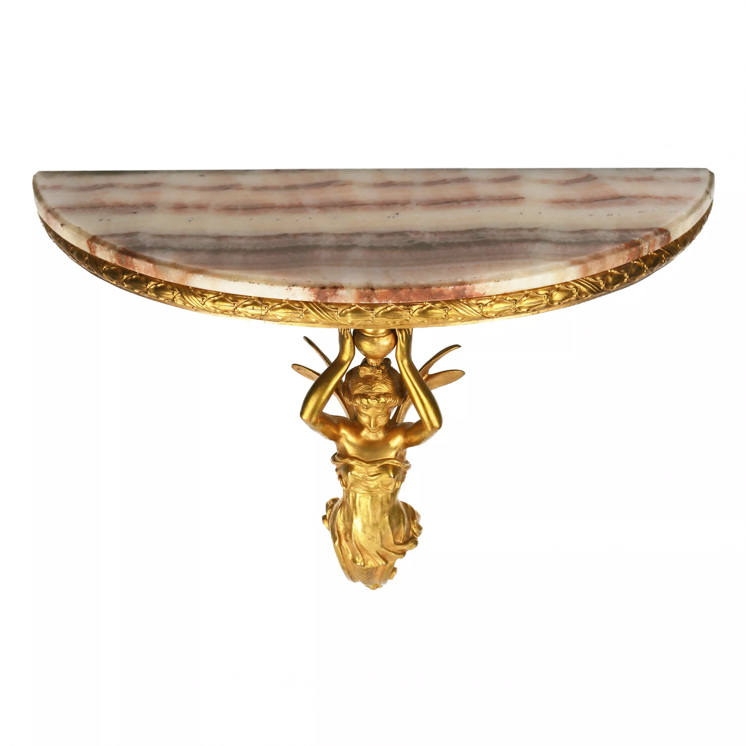 Paire de consoles en bronze dore à ecorce ailee, dans le goût de Napoleon III. 19ème siècle. 